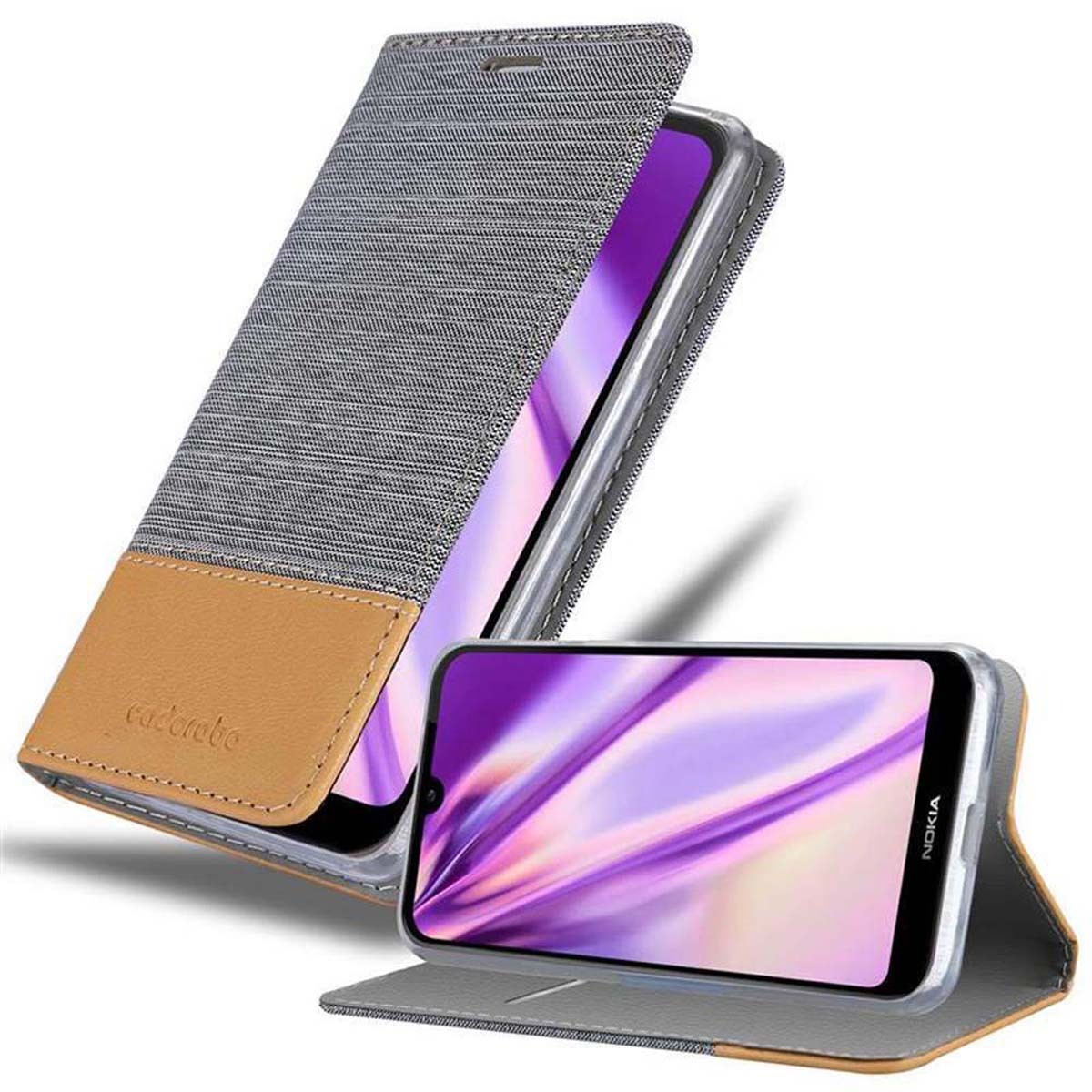 Etui Cadorabo do Nokia 4.2 w kolorze LIGHT GREY BROWN Etui na telefon komórkowy z magnetycznym zamknięciem, funkcją podstawki i miejscem na kartę Etui Etui ochronne Etui z klapką w stylu książki