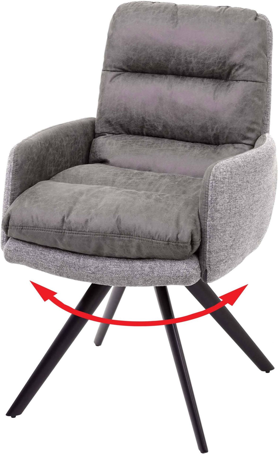 Krzesło do jadalni HWC-G66, krzesło kuchenne, obrotowe, automatyczna pozycja tkanina/tkanina MVG ~ jasnoszary, z podłokietnikiem