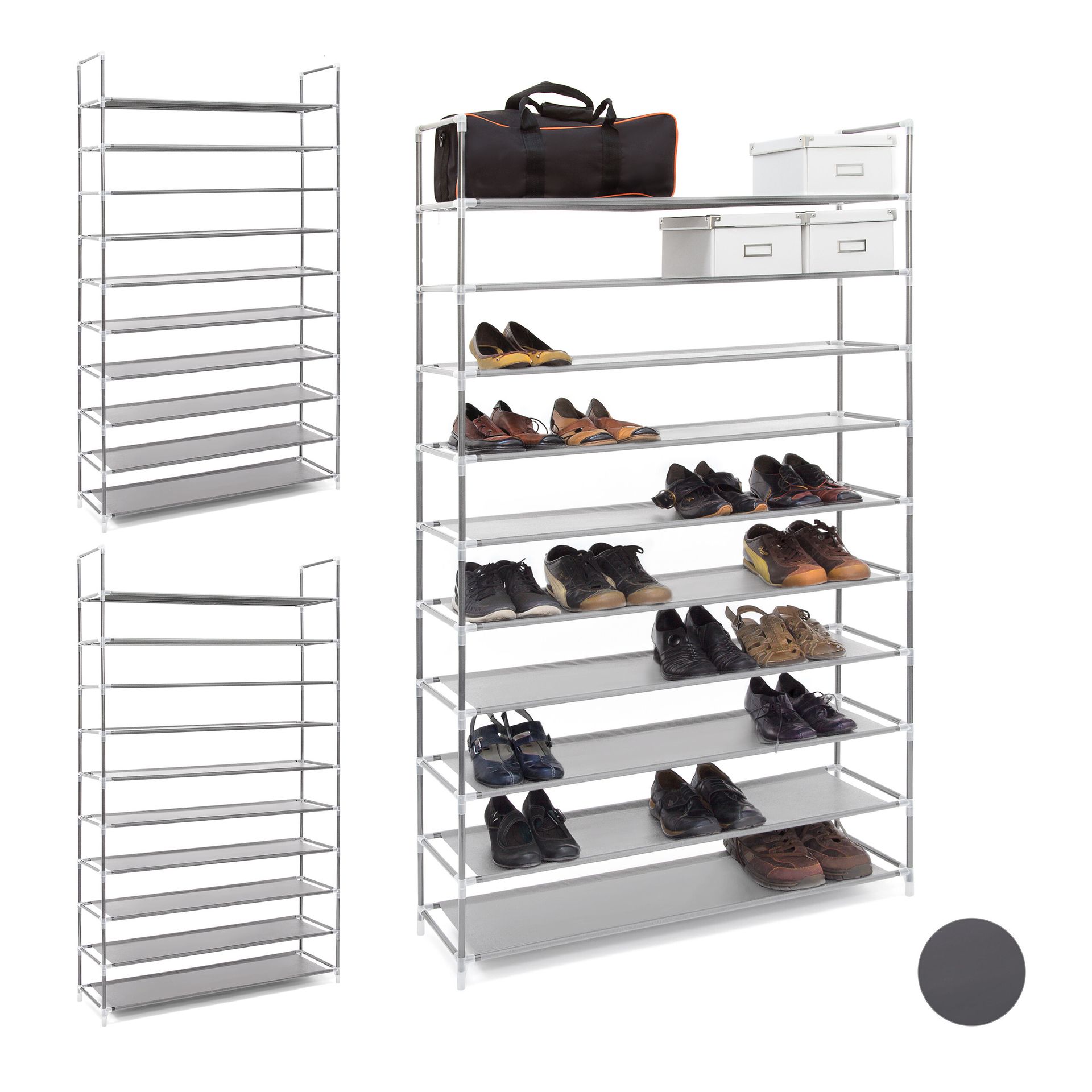 relaxdays 3 x stojak na buty na 50 par butów szary