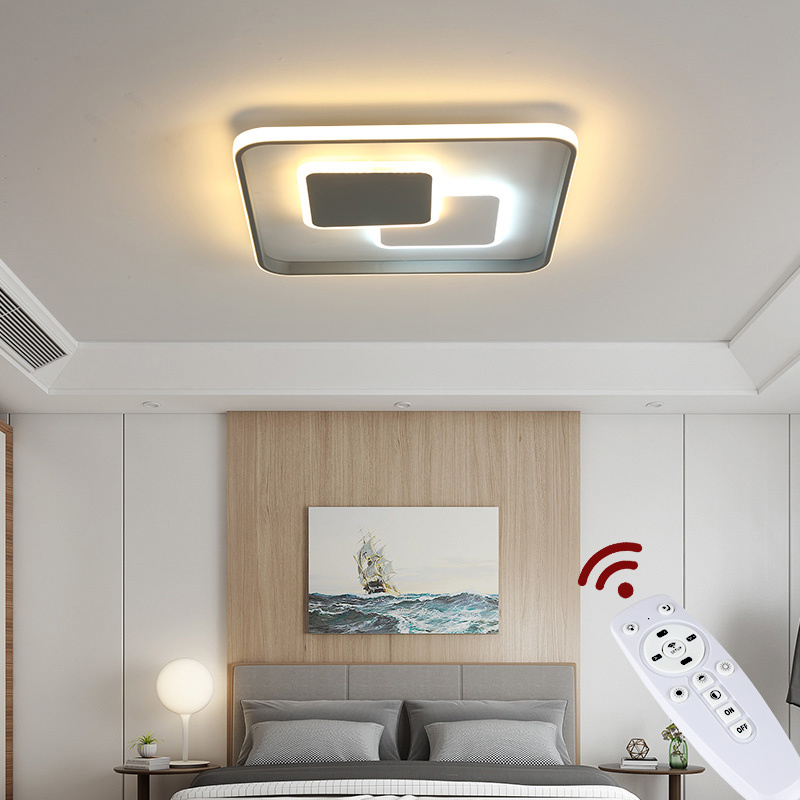 Eurotondisplay LED lampa sufitowa Lampa sufitowa 9641-FX,46x46 cm max 122W z pilotem Regulacja barwy/jasności światła Możliwość ściemniania Akrylowy klosz biały/szary Metalowa ramka A+
