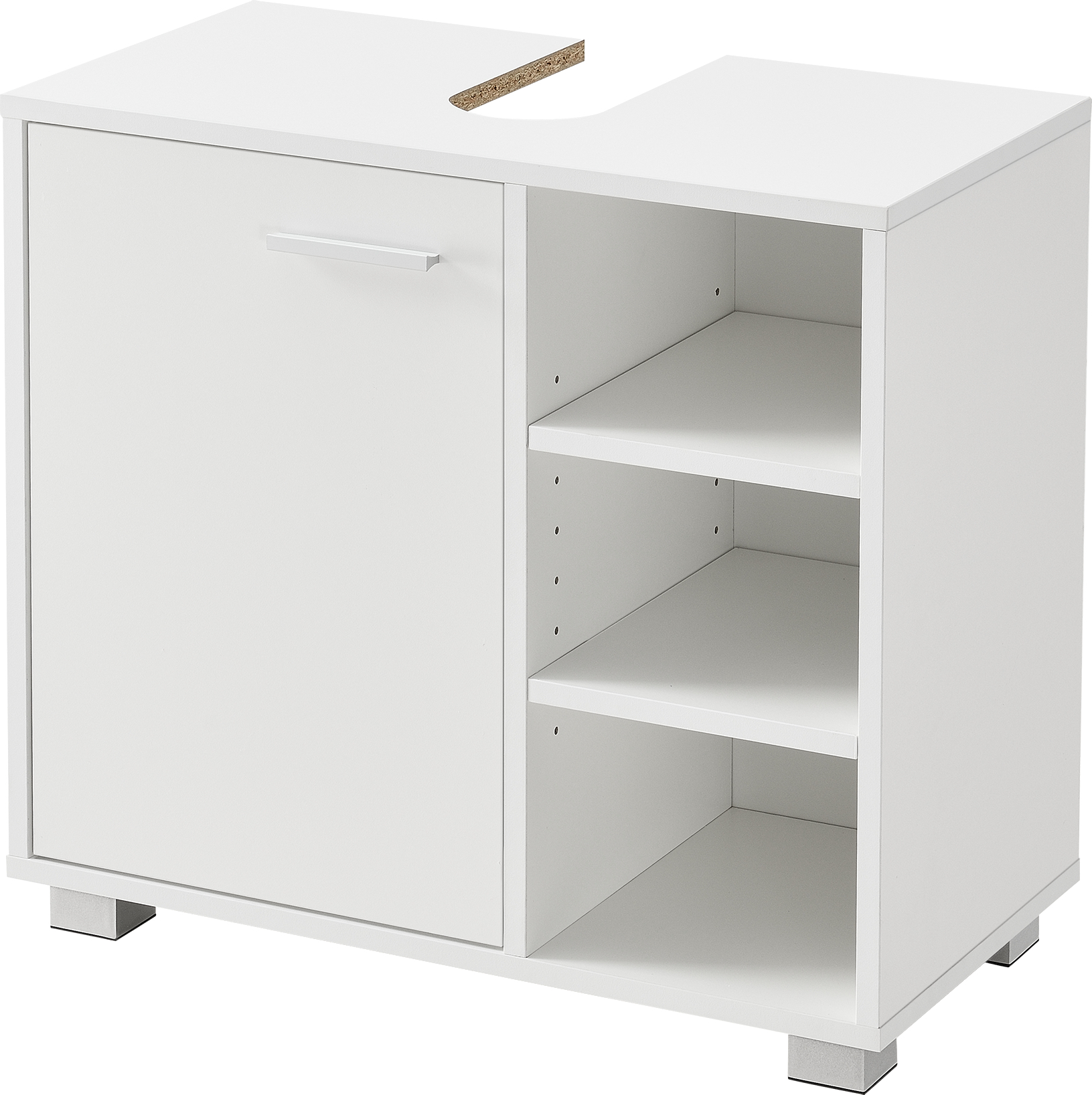 Szafka podumywalkowa 56 x 60 x 31 cm Szafka łazienkowa z wycięciem na syfon Szafka łazienkowa z drzwiczkami szafki 3 schowki Biały [en.casa]