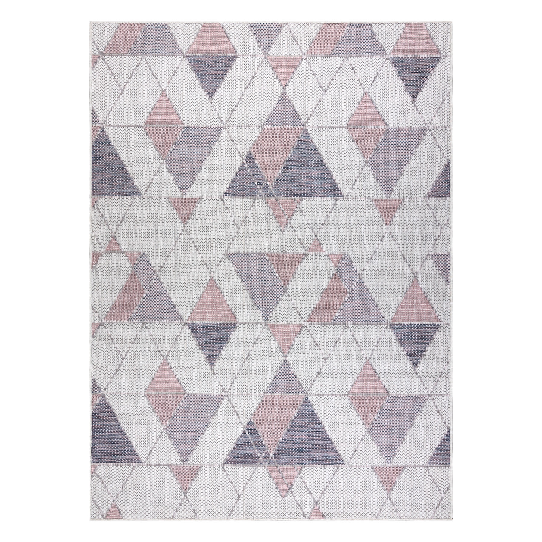 Dywan SZNURKOWY SIZAL SION Geometryczny, Trójkąty 3006 płaskie tkanie ecru / róż wielokolorowy 120x170 cm