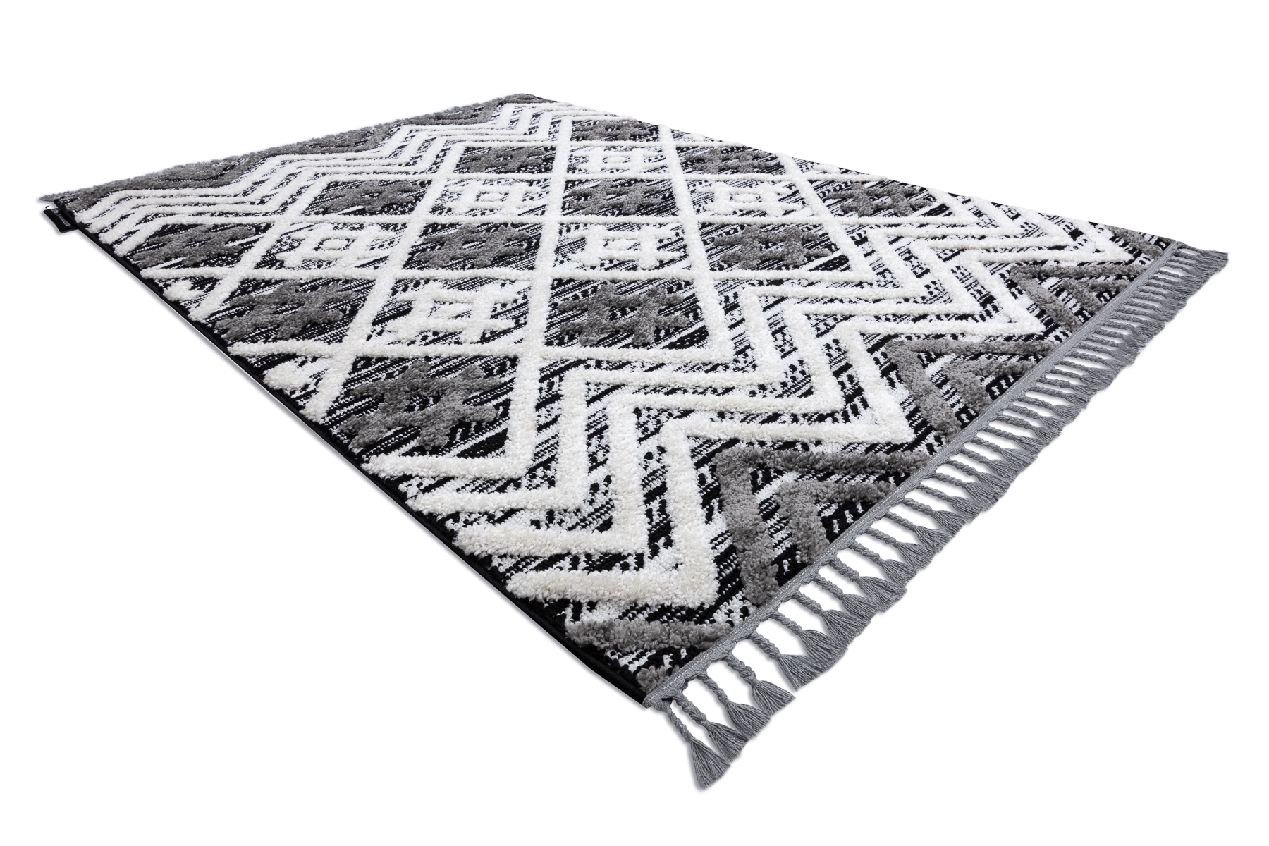 Dywan MAROC P642 Romby Zygzak / biały Frędzle berberyjski marokański shaggy szary 200x290 cm