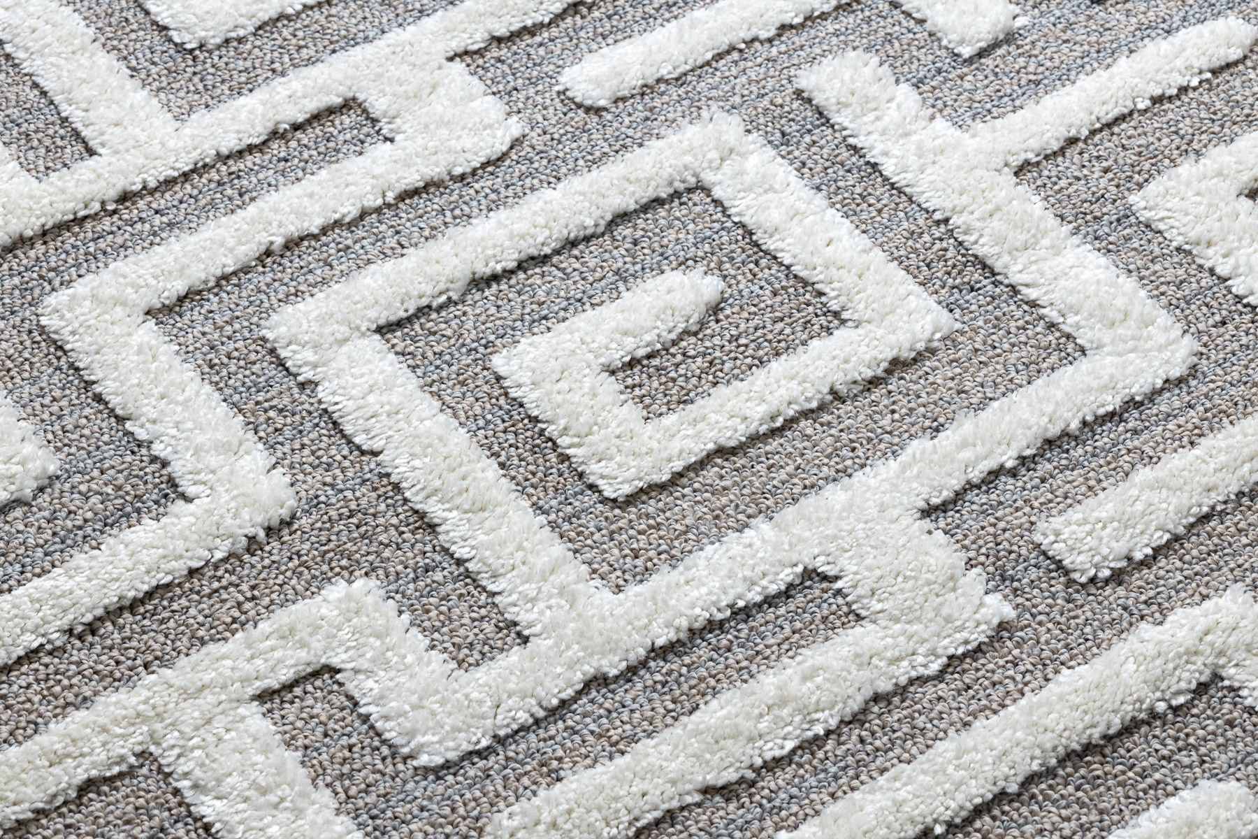 Dywan MAROC P655 Labirynt, grecki / biały Frędzle berberyjski marokański shaggy szary 140x190 cm