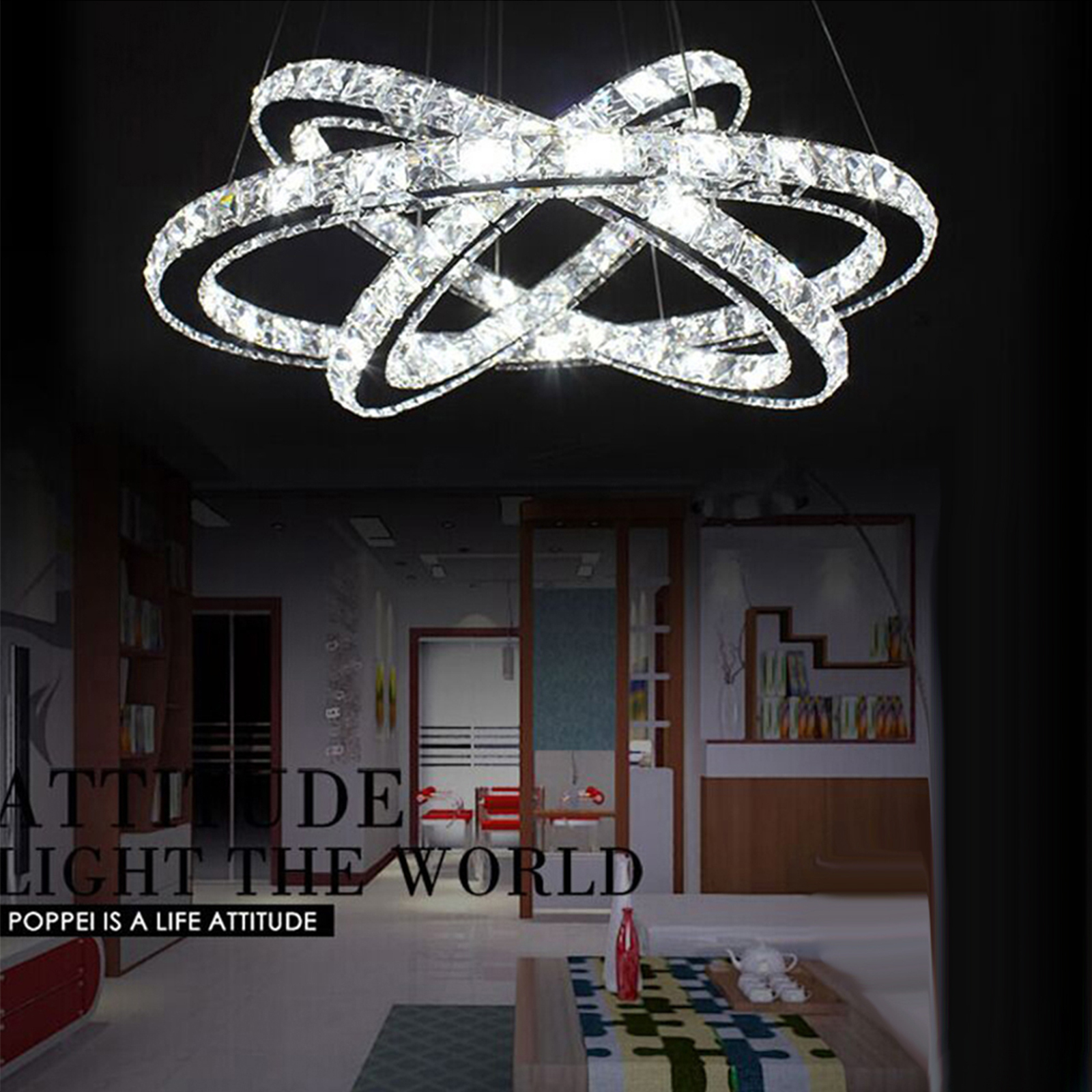 LZQ 96W LED Crystal Design Lampa wisząca Lampa sufitowa Lampa wisząca Kreatywny żyrandol Trzy pierścienie Zimno-biały żyrandol [Klasa energetyczna A++]