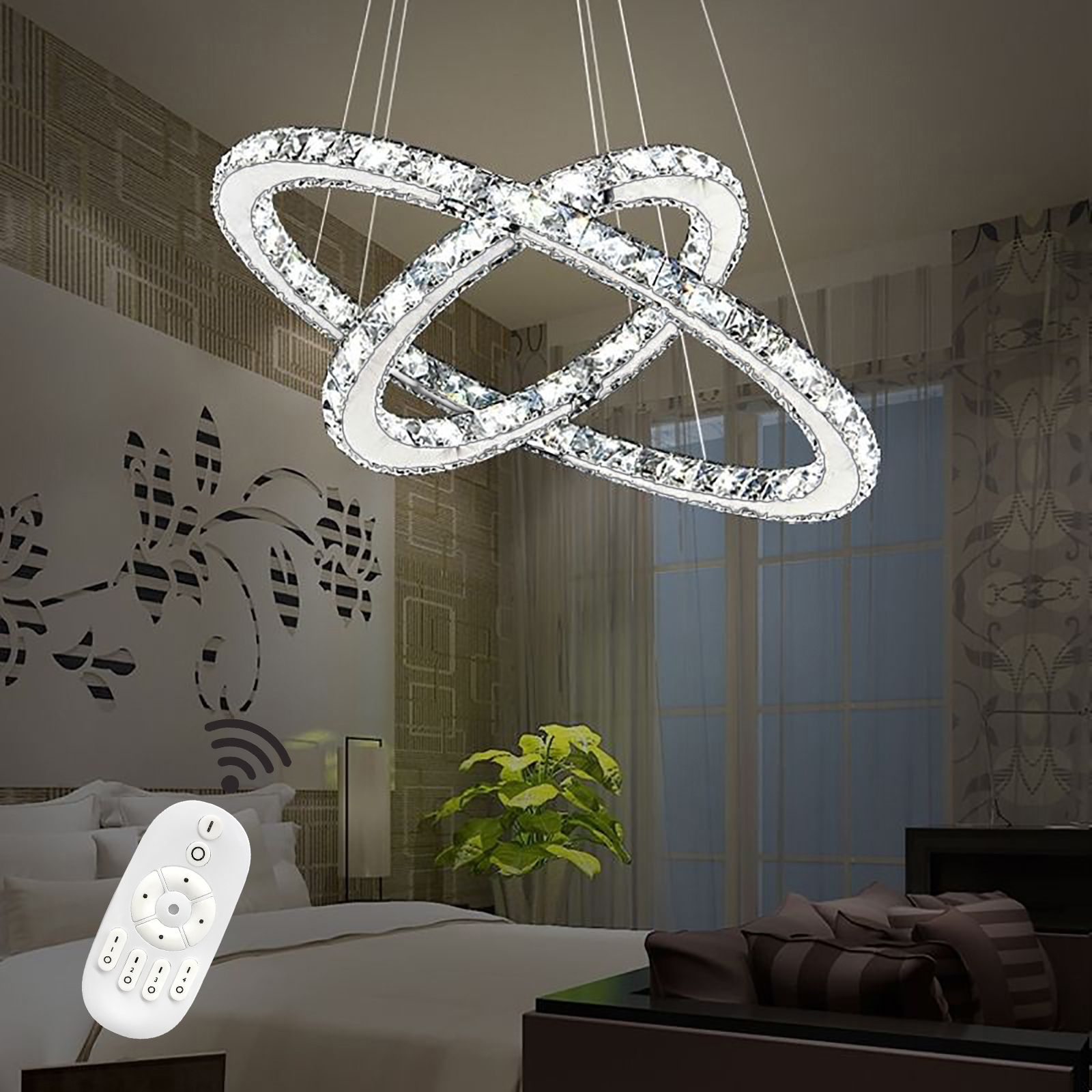 LZQ 48W LED Crystal Design Lampa wisząca Lampa sufitowa Lampa wisząca Kreatywny żyrandol Dwa pierścienie Ściemnialny żyrandol [Klasa energetyczna A++]