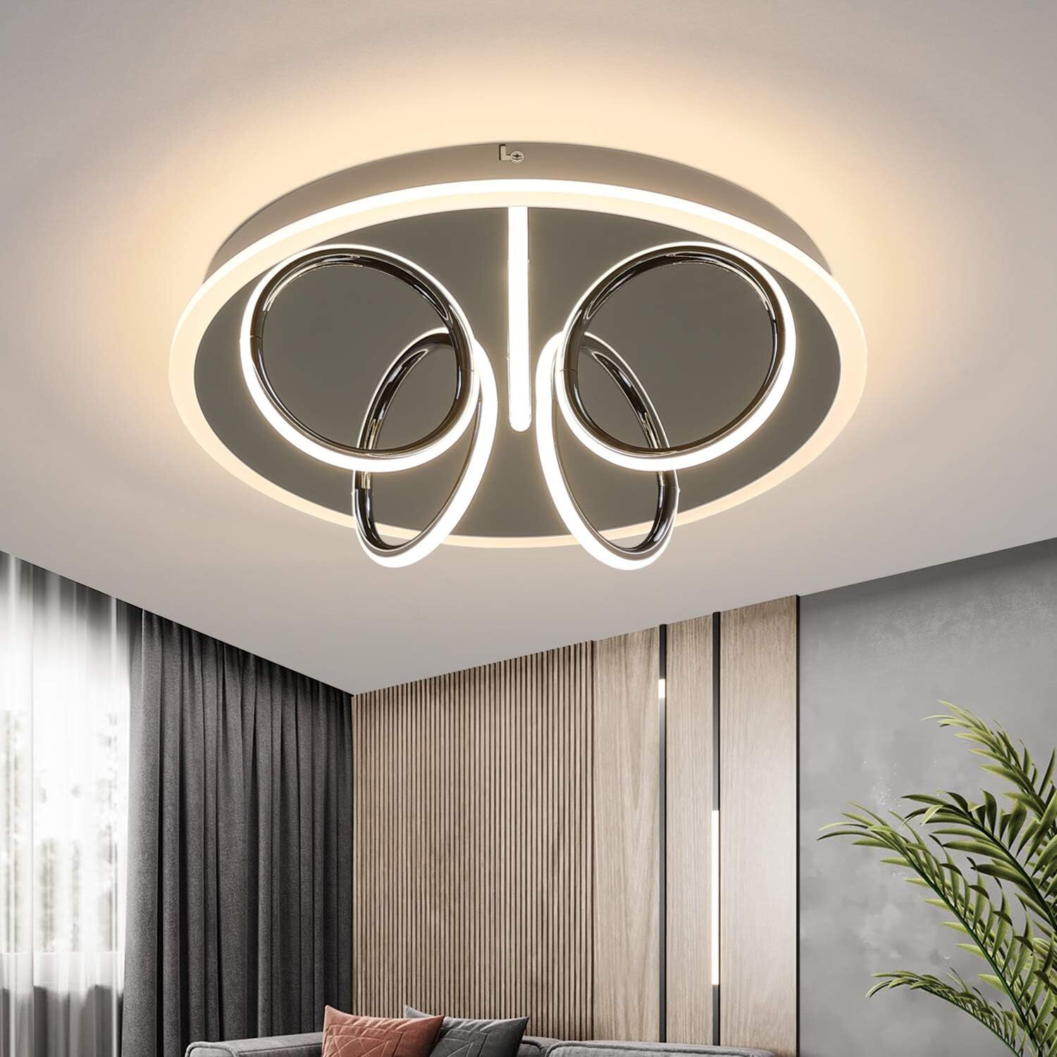 ZMH LED lampa sufitowa salon ciepła biel chrom 41W 43cm 3000K okrągły półokrągły design do salonu sypialni kuchni biura