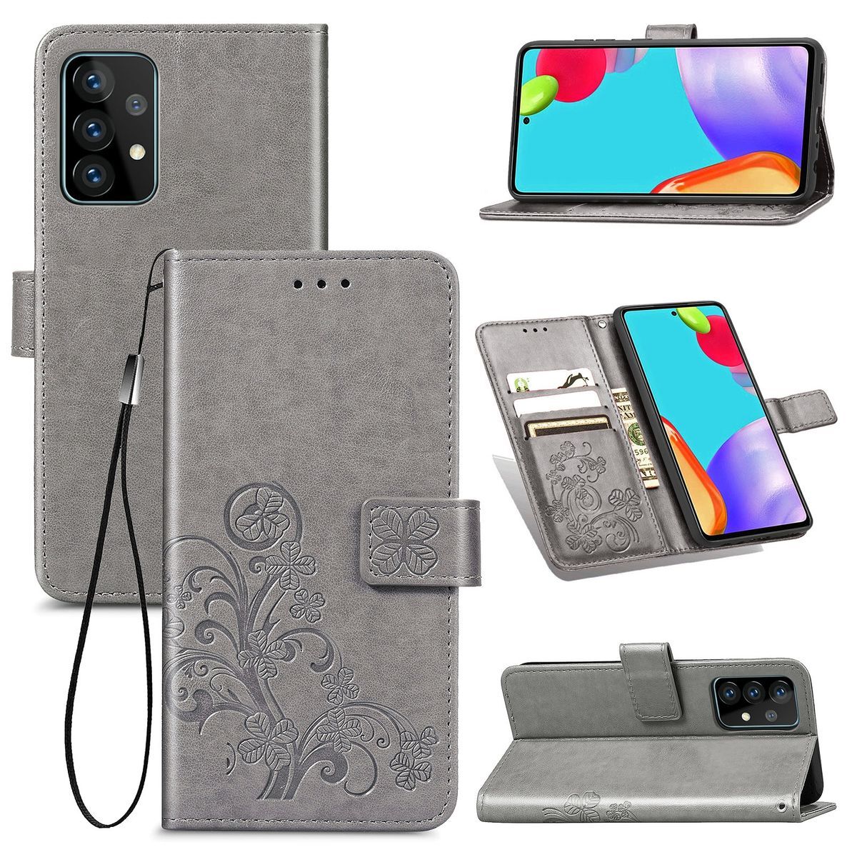Pokrowiec König Design kompatybilny z Samsung Galaxy A52 4G / 5G / A52s z syntetycznej skóry - szare etui na telefon komórkowy