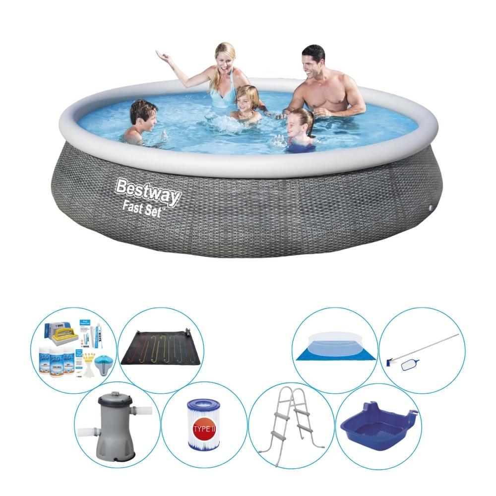 Basen z akcesoriami - Bestway Fast Set Rattan 396x84 cm okrągły