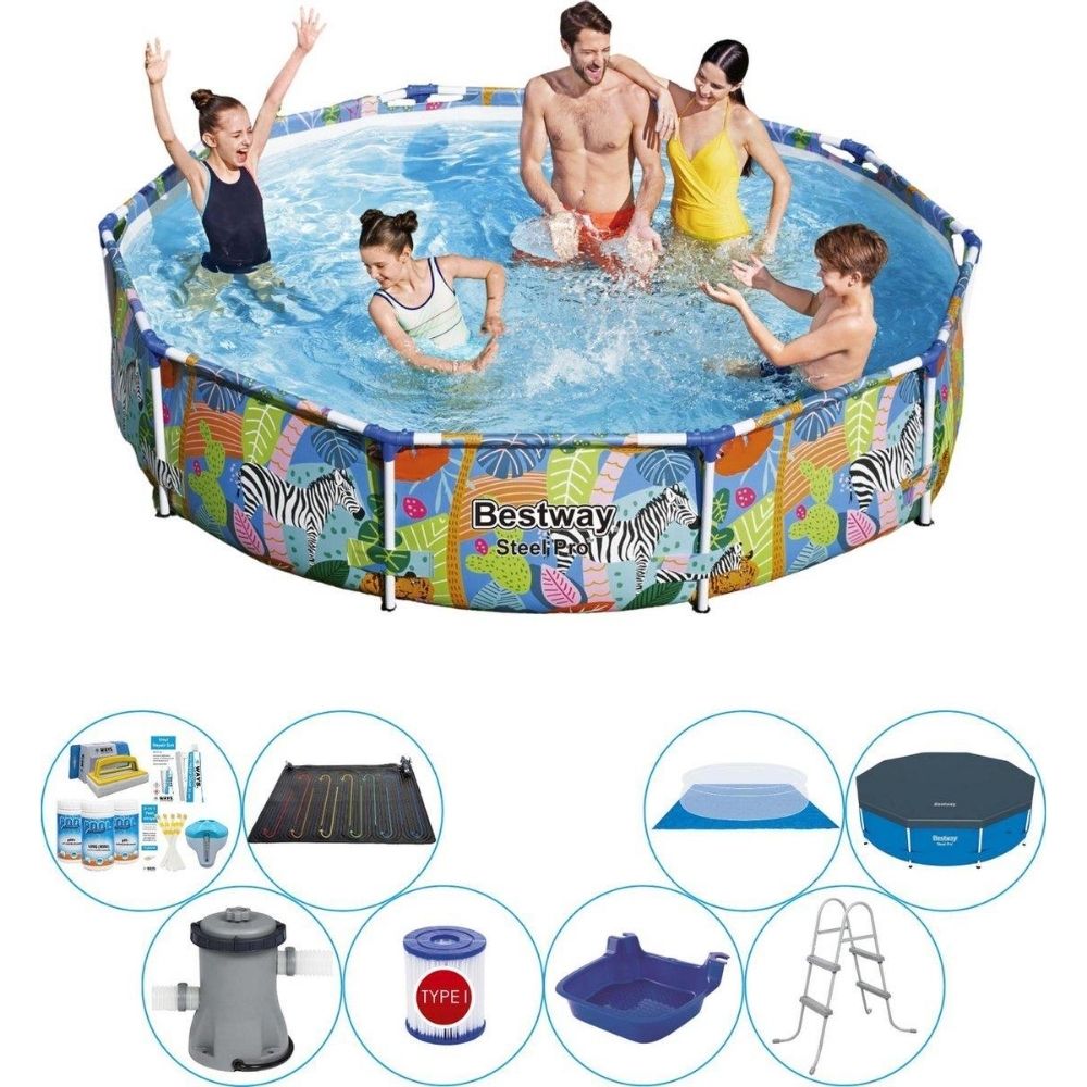 Bestway Steel Pro 305x66 cm Animals Round - Basen wraz z akcesoriami
