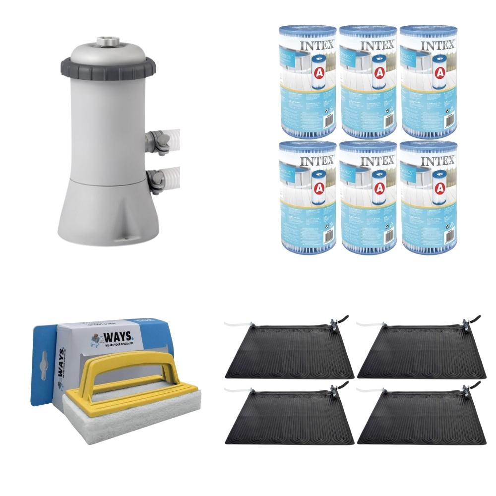 WAYS - Pielęgnacja basenu - 4x podgrzewacz basenu i pompa filtrująca 2271 l/u oraz 6 filtrów typu A i szczotka do szorowania WAYS