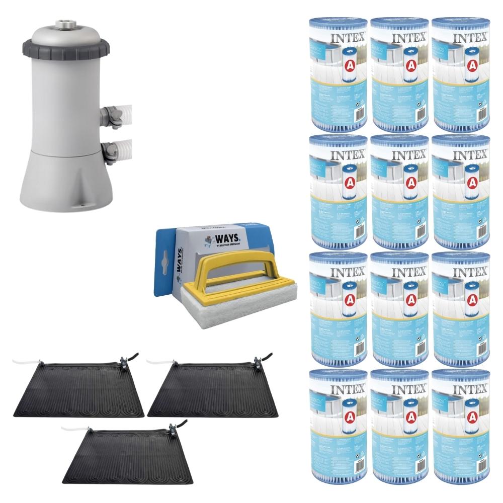 WAYS - Pielęgnacja basenu - 3x podgrzewacz basenu i pompa filtrująca 2271 l/u oraz 12 filtrów typu A i szczotka do szorowania WAYS
