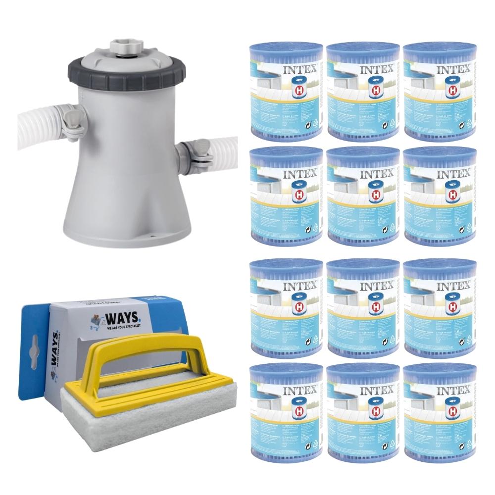 WAYS - Pielęgnacja basenu - Pompa filtrująca 1250 l/u & 12 filtrów typu H & szczotka szorująca WAYS