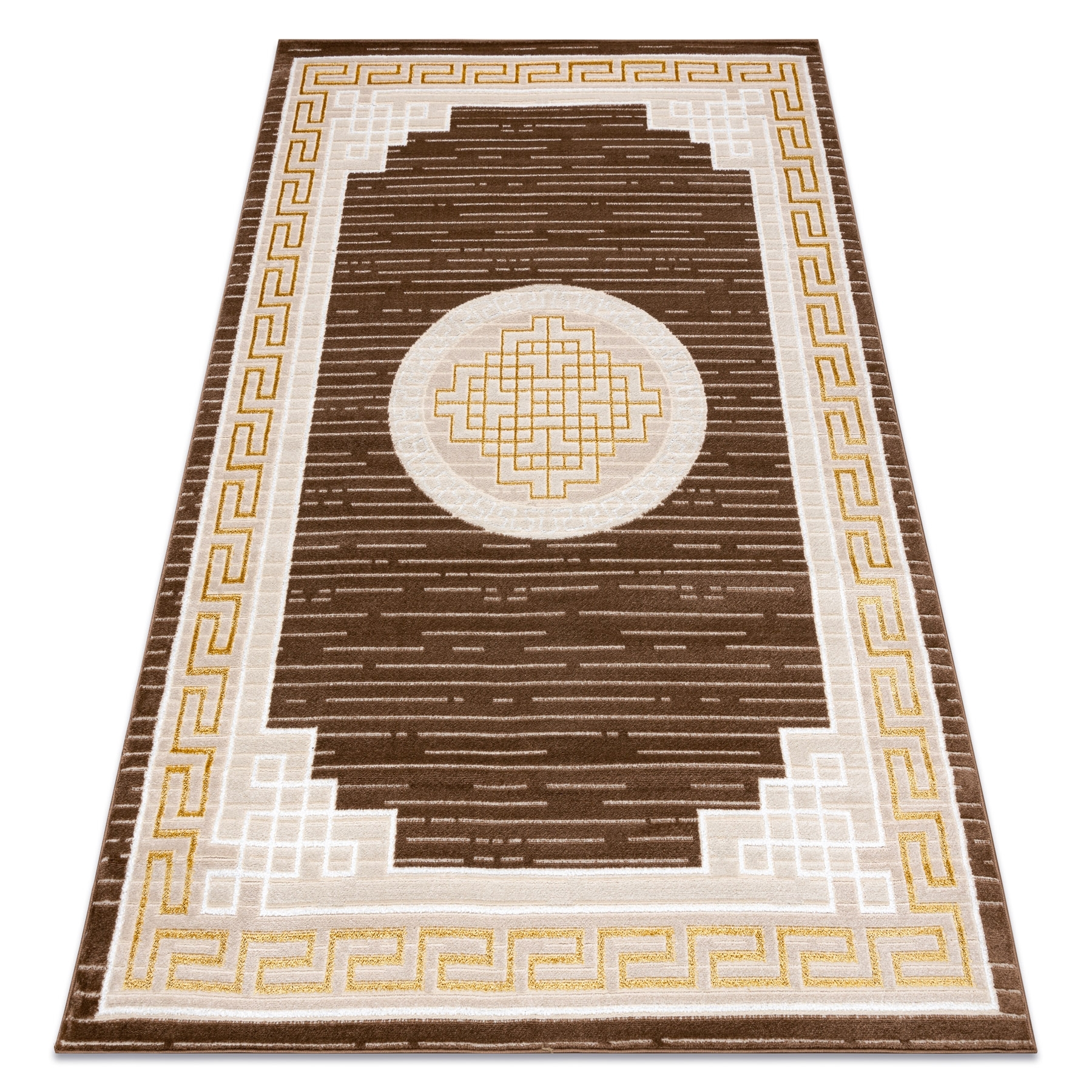 Dywan MEFE nowoczesny 9096 Ramka, grecki klucz - Strukturalny, dwa poziomy runa beż / brązowy beżowy 160x220 cm