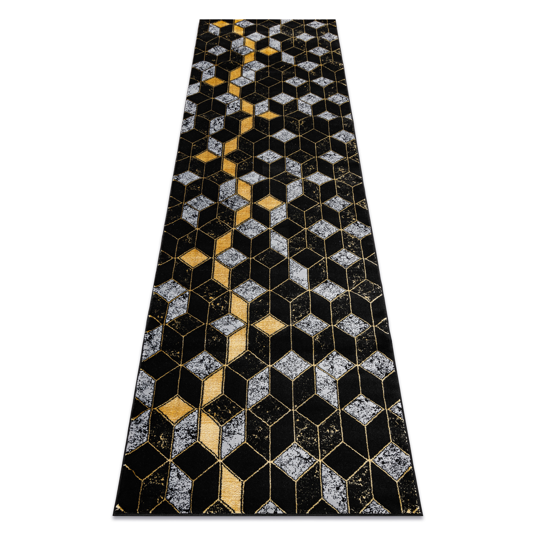 Dywan, Chodnik GLOSS nowoczesny 400B 86 stylowy, glamour, art deco, 3D geometryczny / złoty czarny 70x200 cm