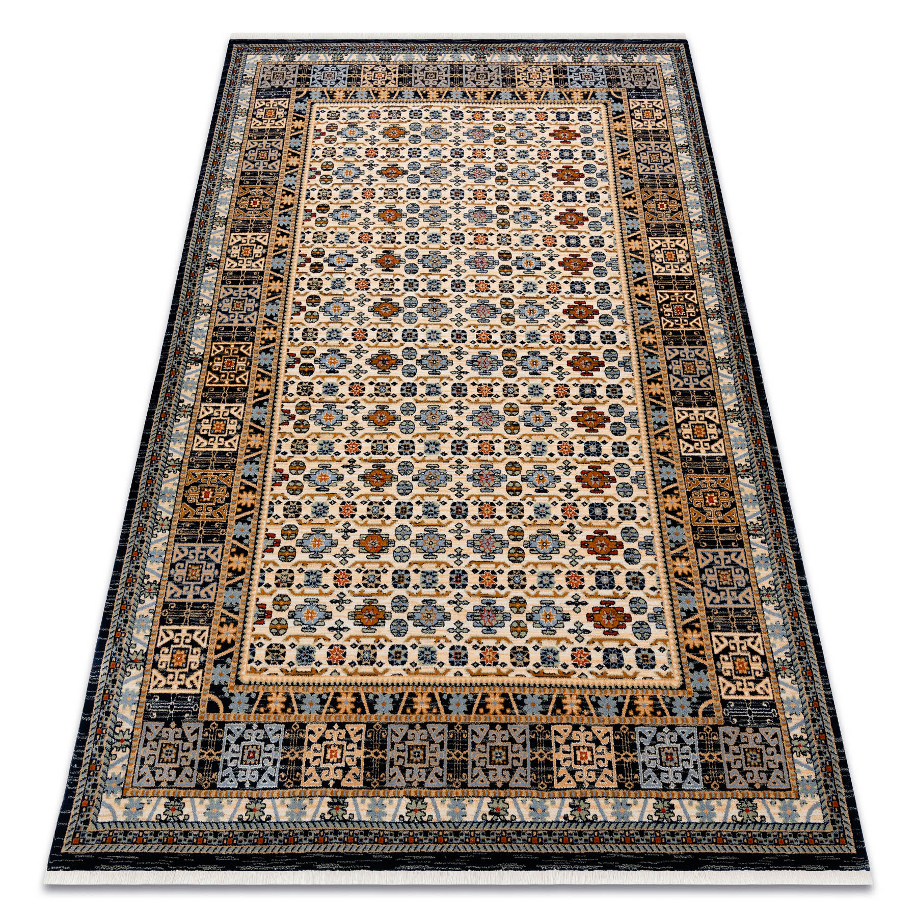Dywan KESHAN Frędzle, Ramka orientalny 6428/53551 beż / granat wielokolorowy 80x145 cm