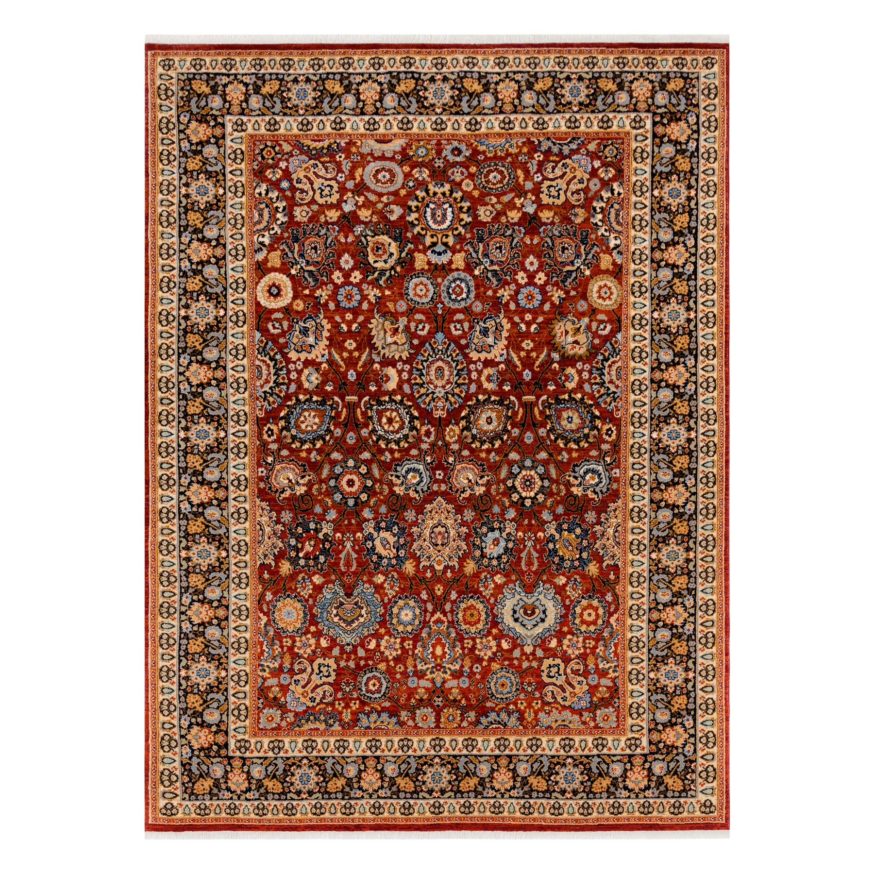 Dywan KESHAN Frędzle, Ornament, ramka orientalny 7573/53577 bordo / granat wielokolorowy 80x145 cm