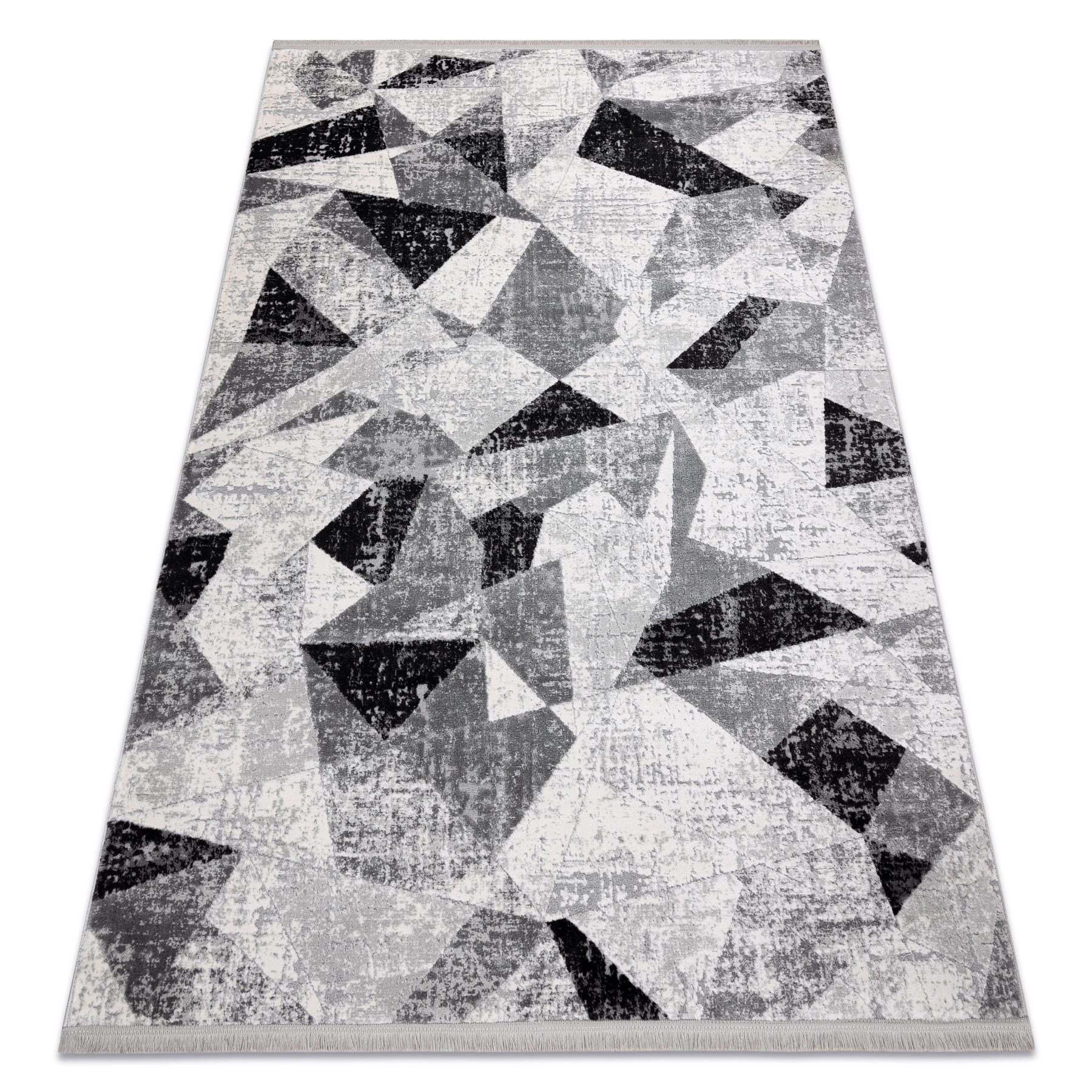 Dywan TULS nowoczesny, strukturalny, frędzle 51211 Geometryczny antracyt szary 240x330 cm