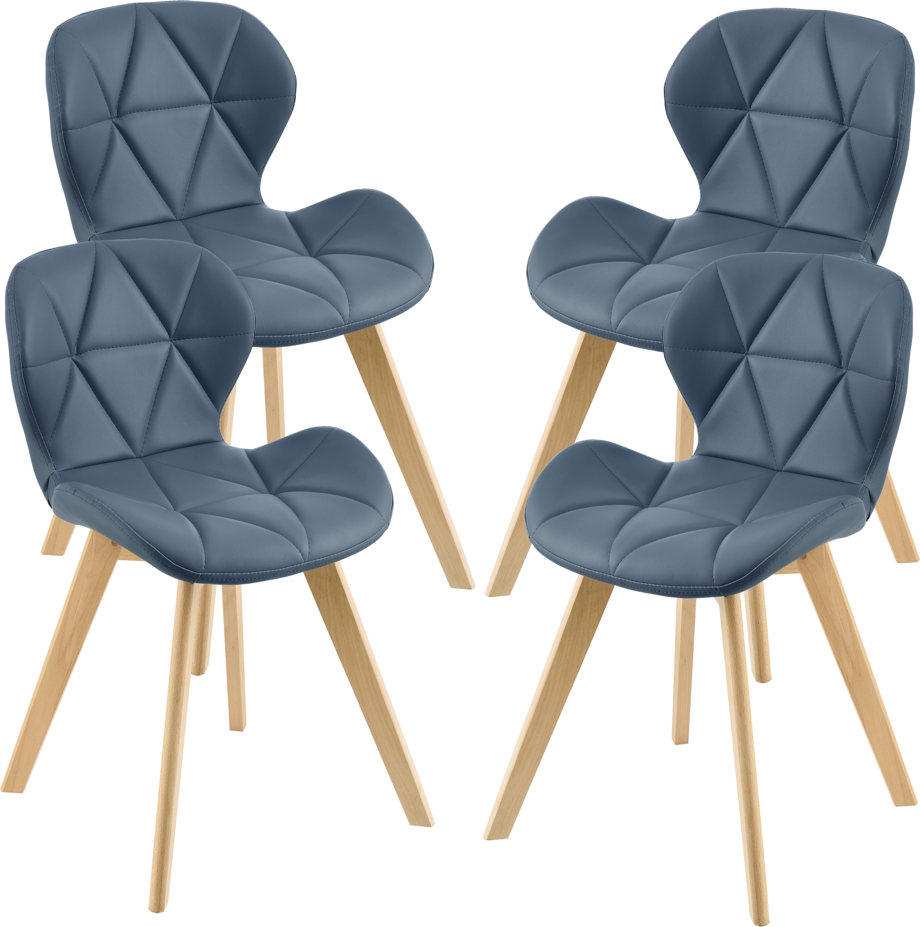 Krzesło do jadalni Älmhult zestaw 4 krzeseł bukowych 81x57 cm imitacja skóry Krzesło do salonu Krzesło kuchenne Niebieski