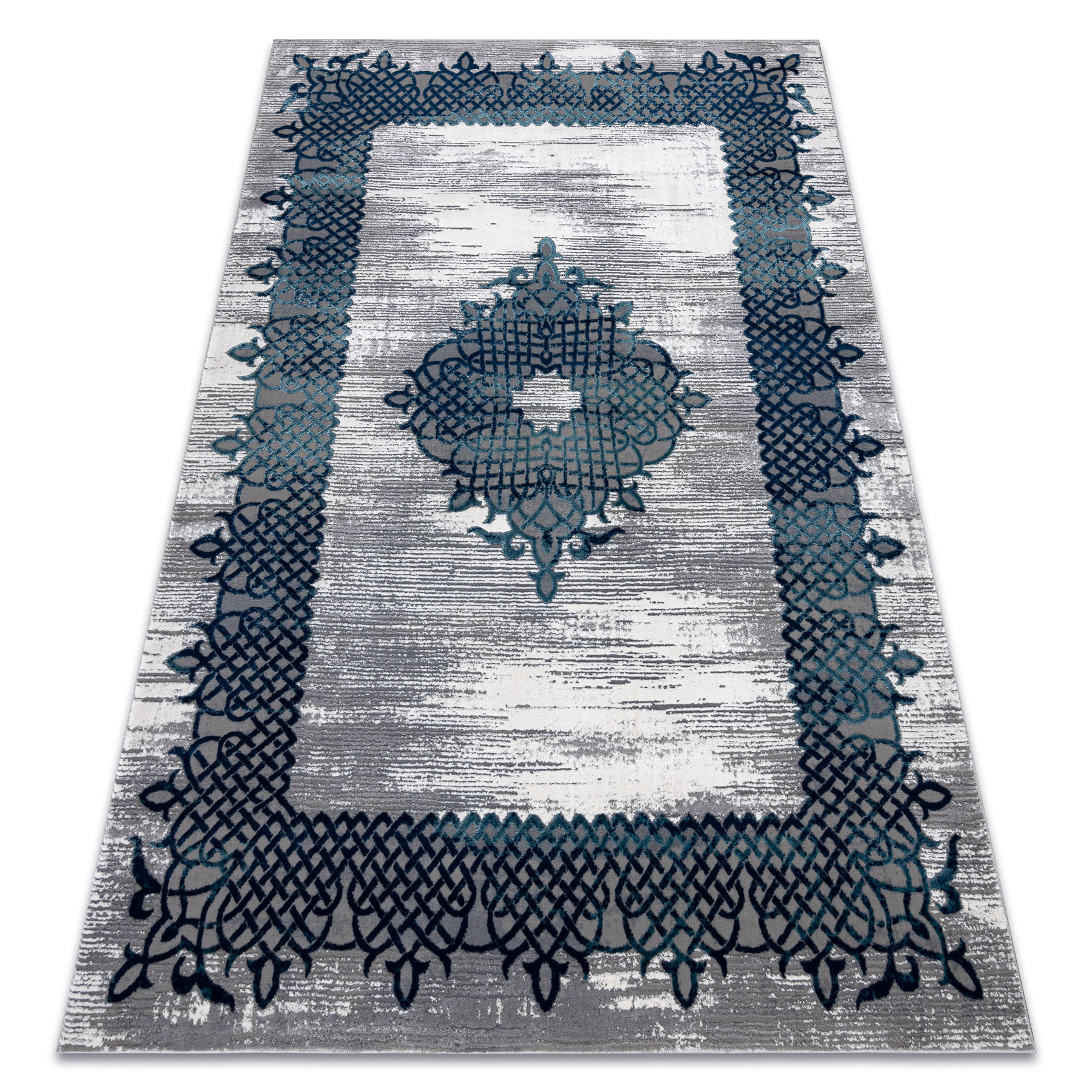 Dywan CORE W9797 Ramka, Rozeta - Strukturalny, dwa poziomy runa, / szary niebieski 120x170 cm