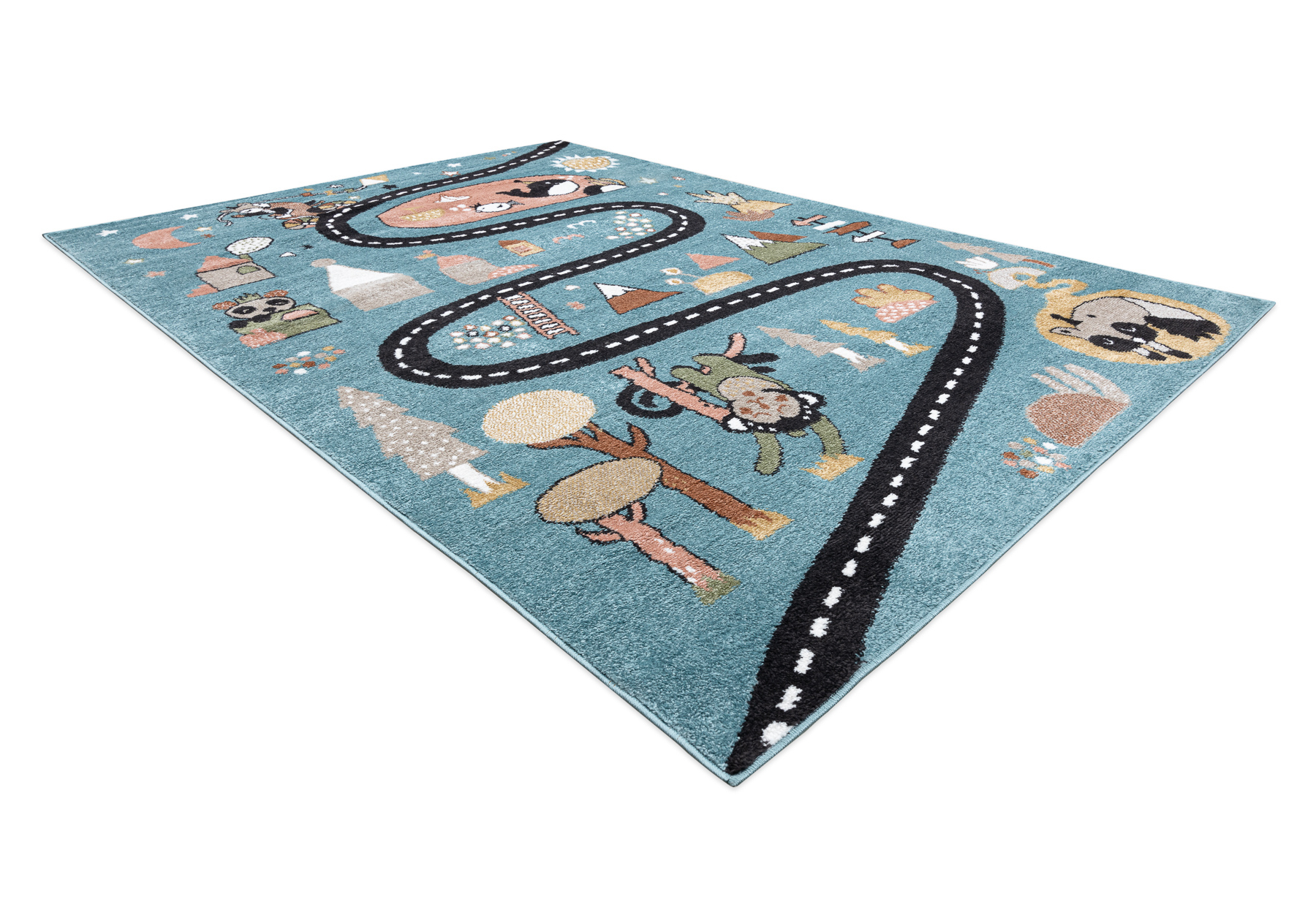 Dywan FUN Route dla dzieci, ulica, zwierzęta niebieski 140x190 cm