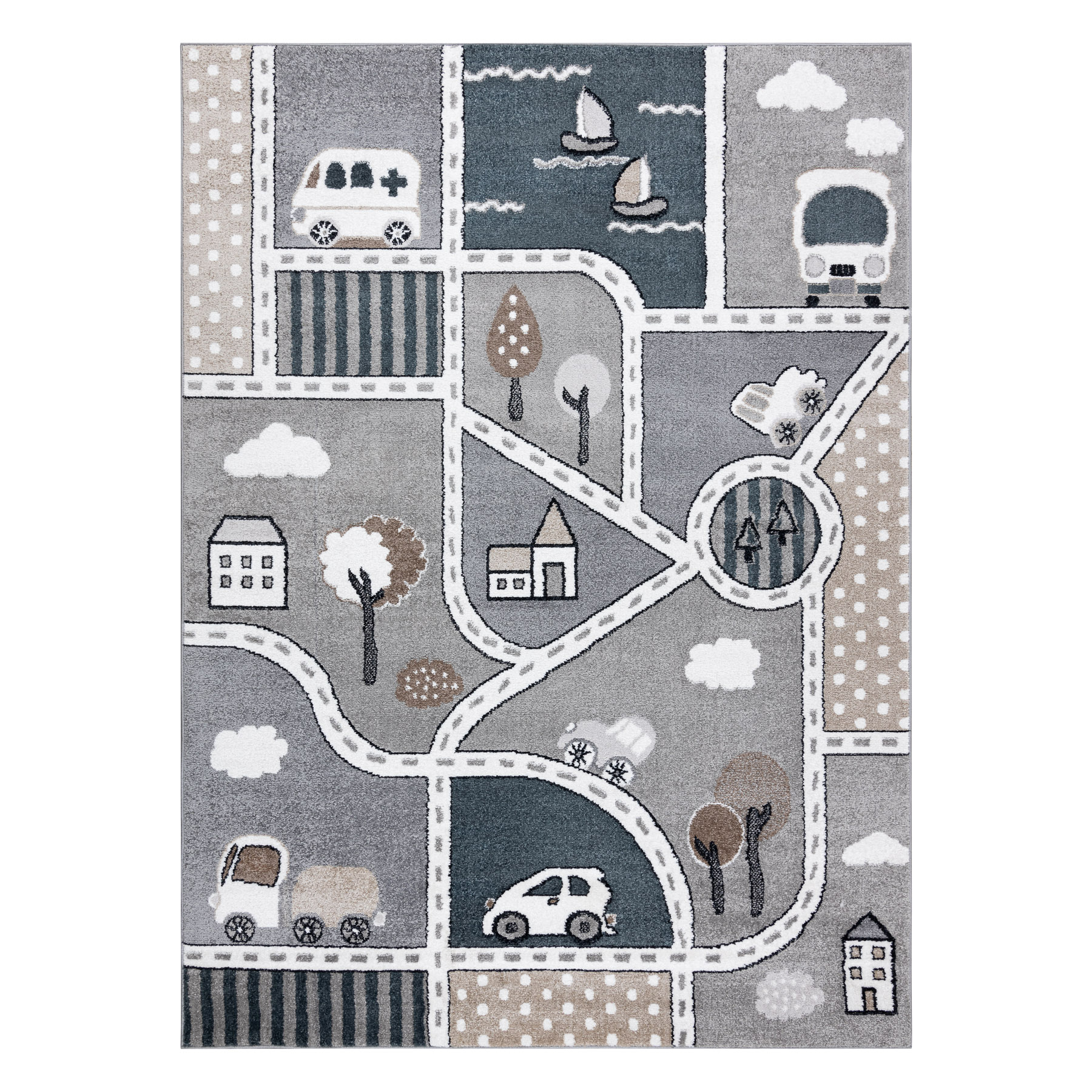 Dywan FUN Strade dla dzieci, ulica, miasto szary 180x270 cm