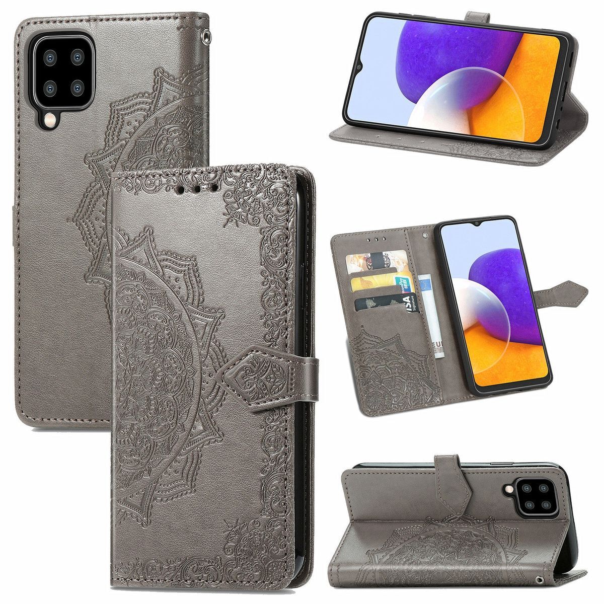 Pokrowiec König Design kompatybilny z Samsung Galaxy A22 5G - skórzane etui na telefon komórkowy w kolorze szarym