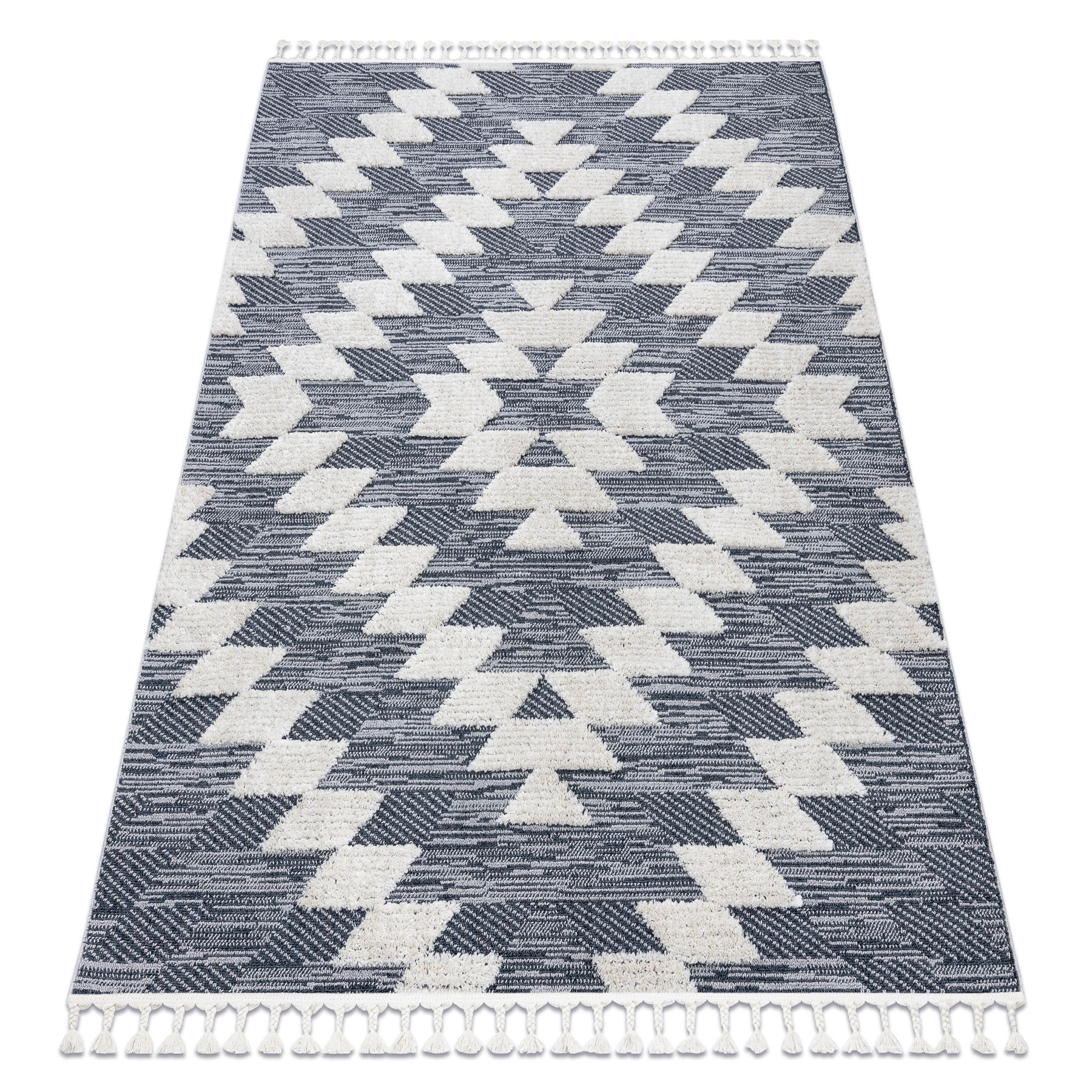 Dywan SEVILLA Z250A romby / szary Frędzle berberyjski marokański shaggy niebieski 120x170 cm