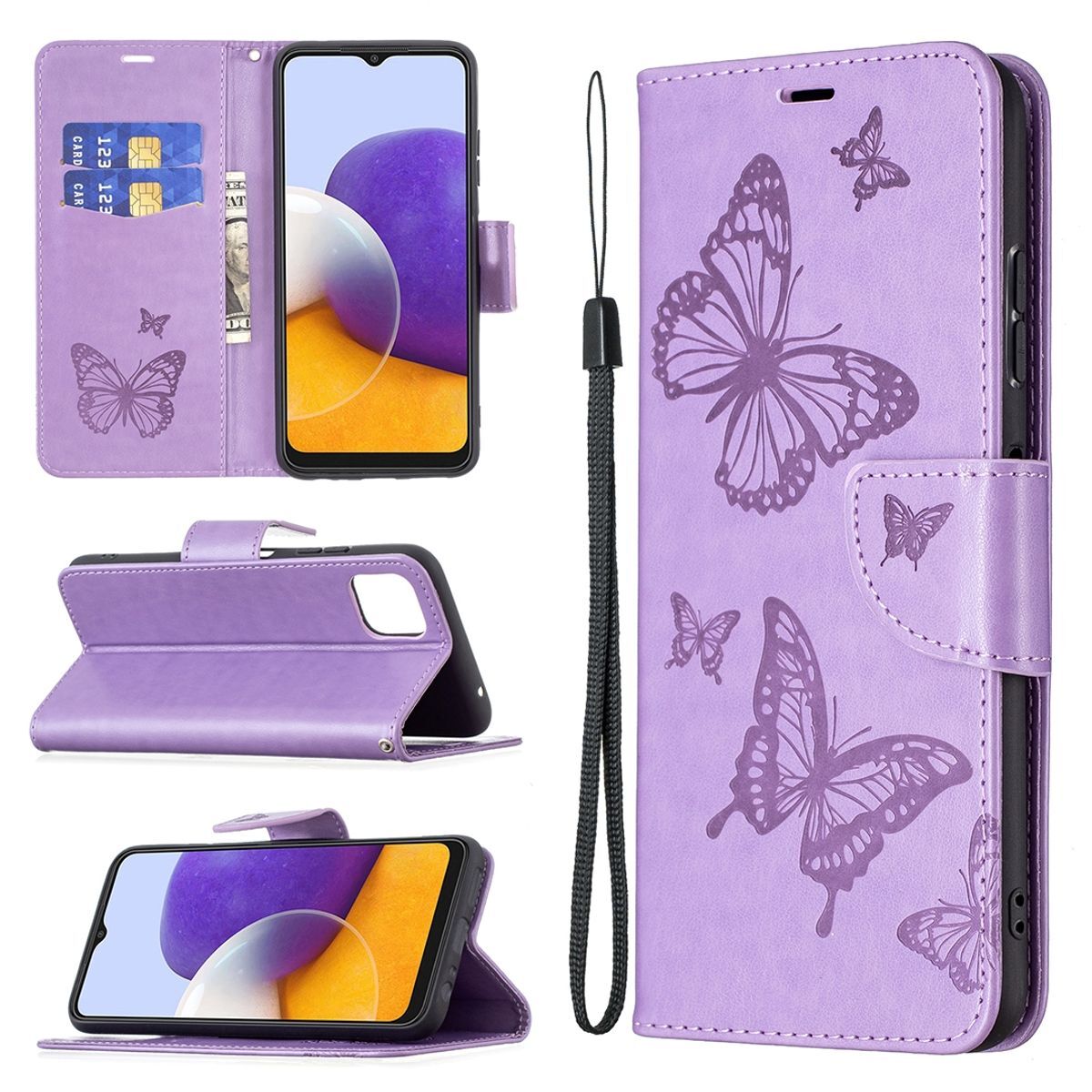 Etui na telefon komórkowy König Design kompatybilne z Samsung Galaxy A22 5G ze skóry syntetycznej - Fioletowe etui na telefon komórkowy