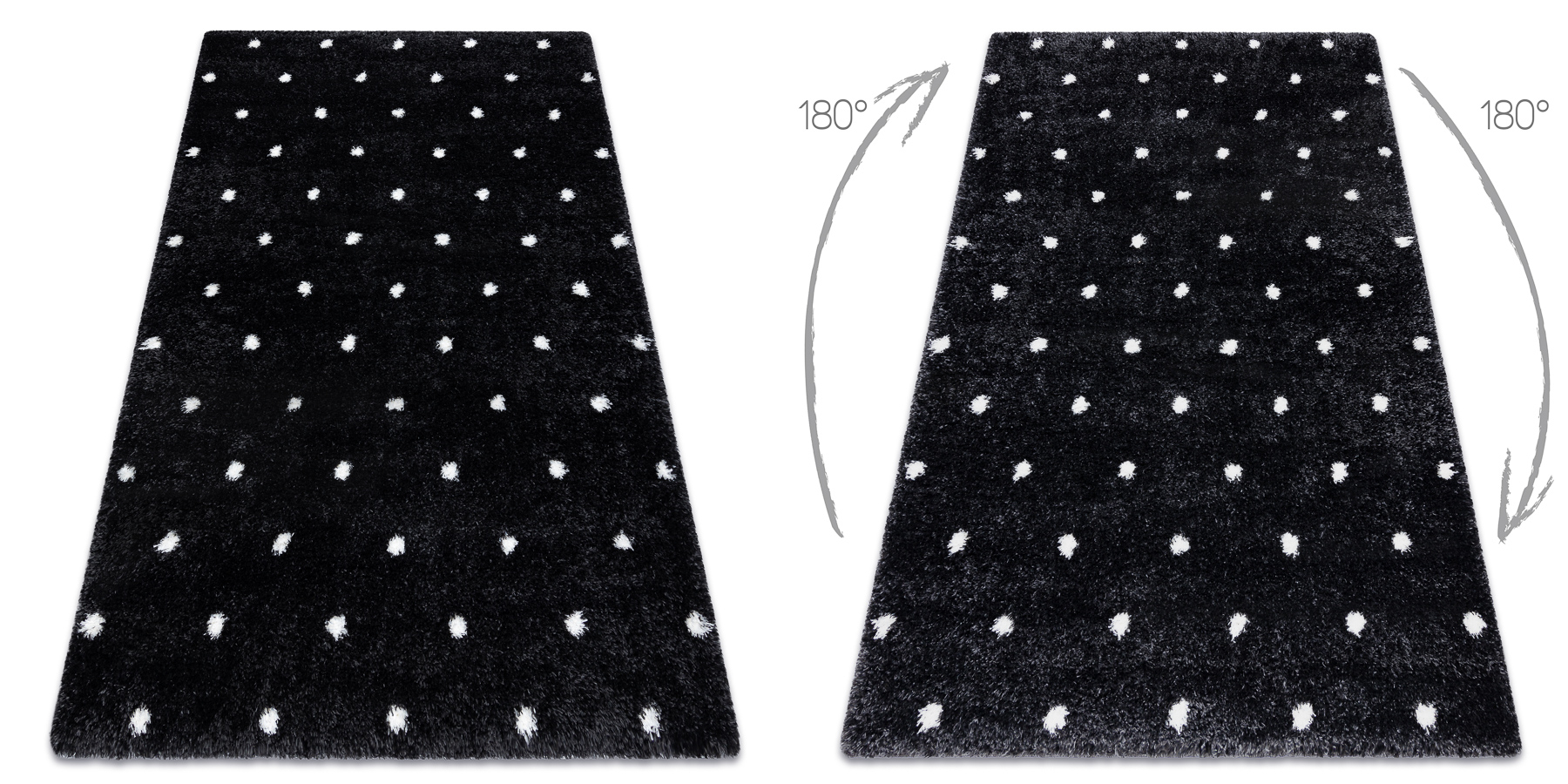 Dywan FLUFFY 2370 shaggy kropki - antracyt / biały czarny 160x220 cm