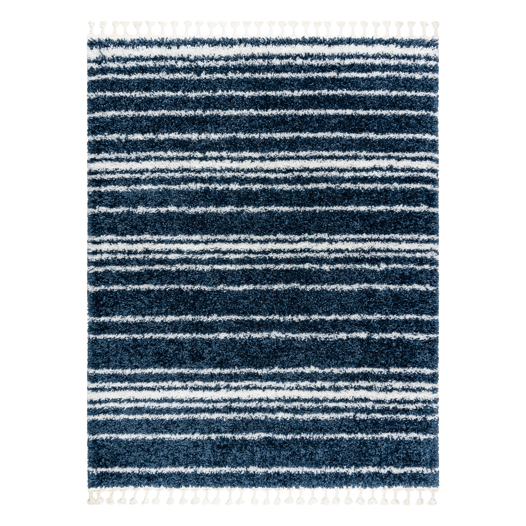 Dywan UNION 4080 Pasy / krem Frędzle berberyjski marokański shaggy niebieski 160x220 cm