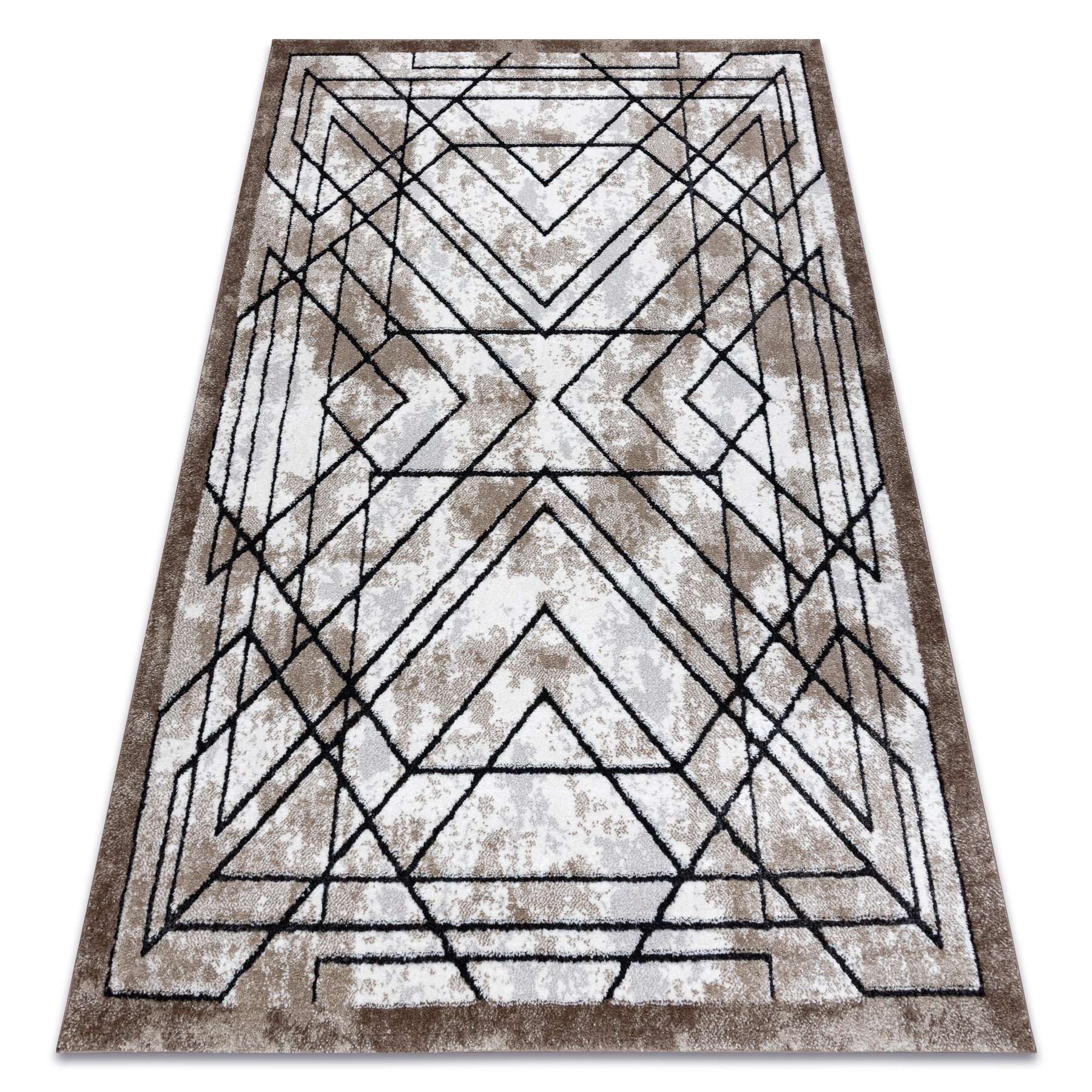 Dywan nowoczesny COZY Tico, geometryczny - Strukturalny, dwa poziomy runa brązowy 80x150 cm