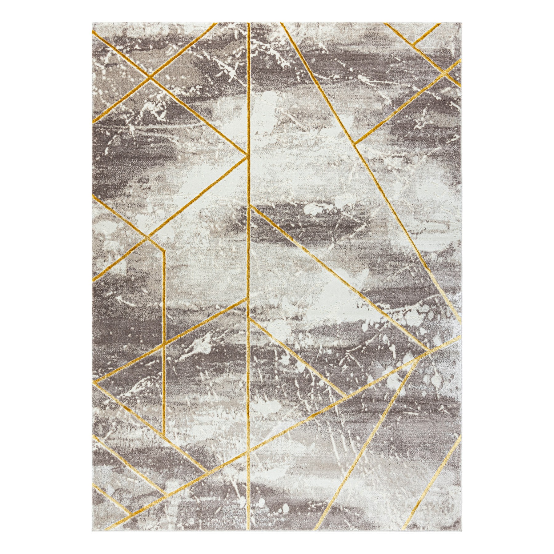 Dywan CORE 1818 Geometryczny - Strukturalny, dwa poziomy runa, kość słoniowa / złoty beżowy 80x150 cm