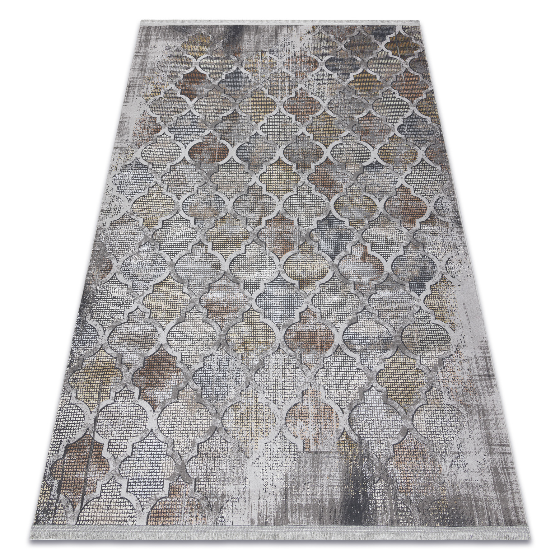 Dywan LUCE 75 nowoczesny Koniczyna marokańska, vintage przecierany - Strukturalny / musztarda szary 115x170 cm