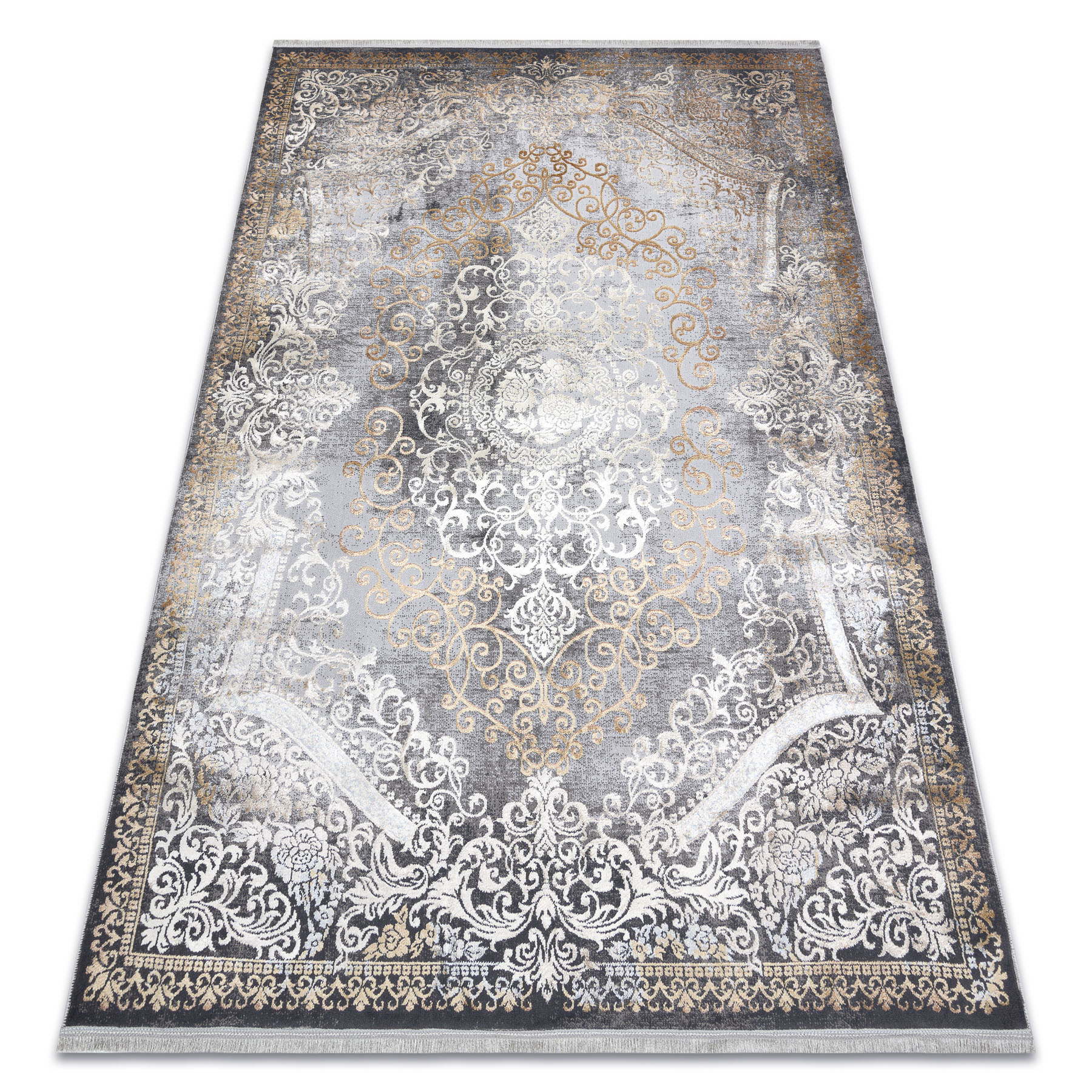 Dywan LUCE 91 nowoczesny Ornament vintage przecierany - Strukturalny / musztarda szary 173x270 cm