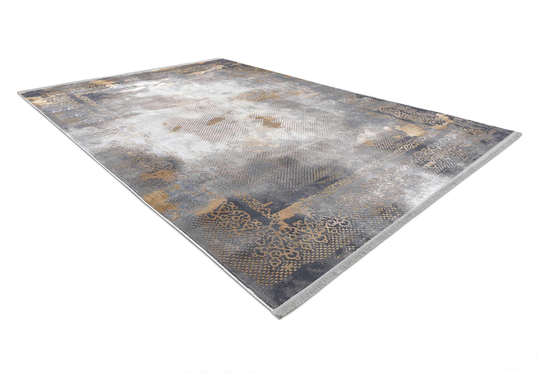 Dywan LUCE 77 nowoczesny Ramka vintage przecierany - Strukturalny / musztarda szary 154x220 cm