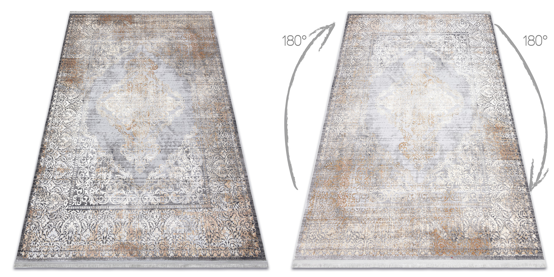 Dywan LUCE 80 nowoczesny Ornament vintage przecierany - Strukturalny / musztarda szary 134x190 cm