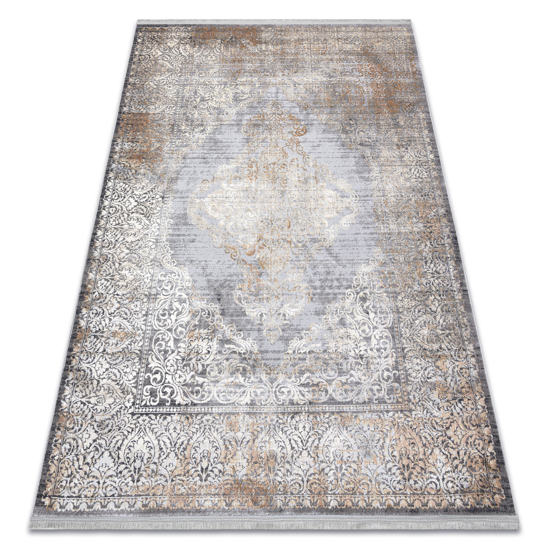 Dywan LUCE 80 nowoczesny Ornament vintage przecierany - Strukturalny / musztarda szary 173x270 cm