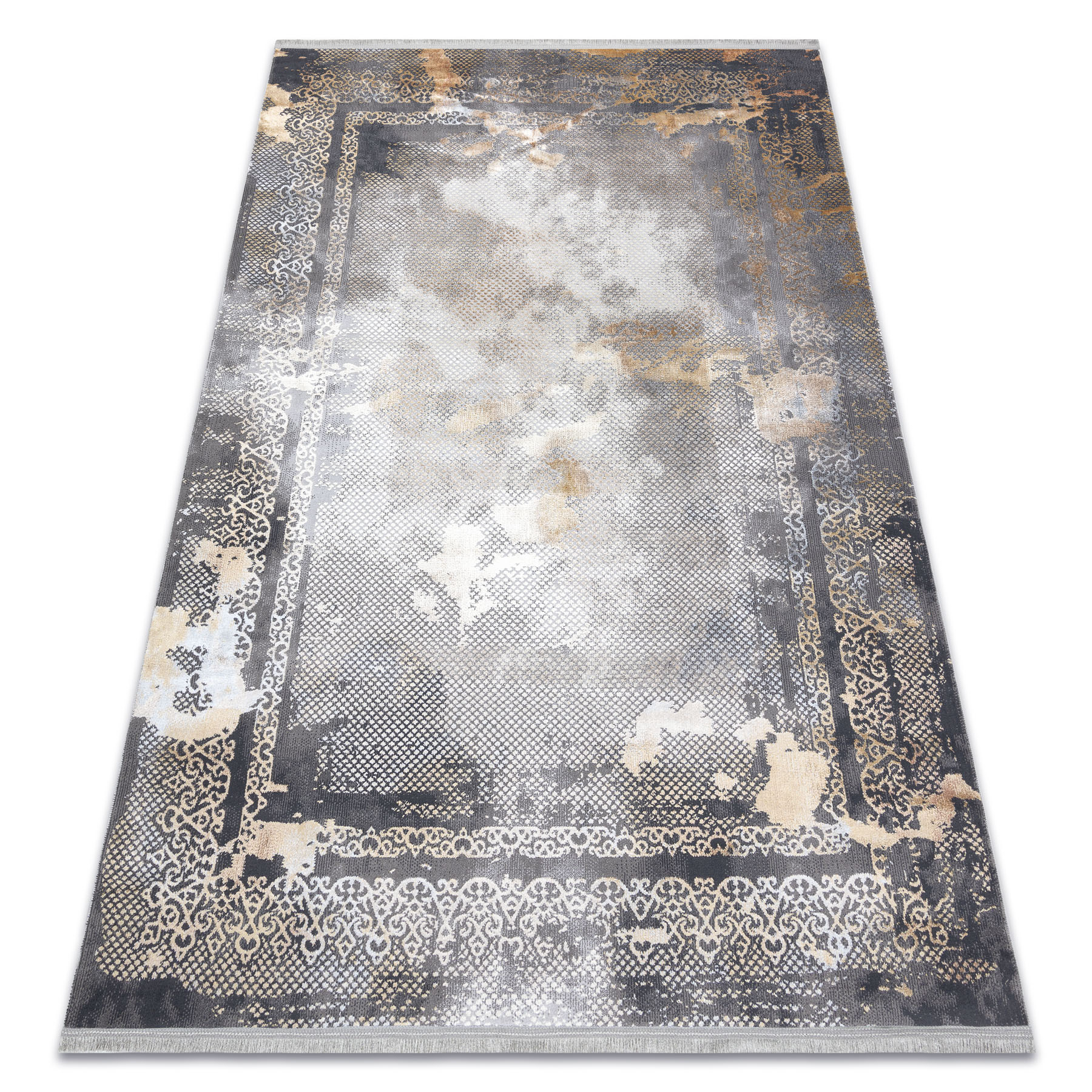 Dywan LUCE 77 nowoczesny Ramka vintage przecierany - Strukturalny / musztarda szary 77x150 cm