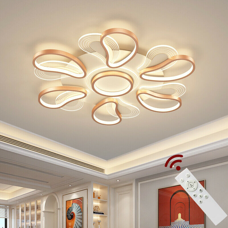 Lampa sufitowa LED 2139-6MS 82cm różowe złoto lakierowana metalowa rama zdalne sterowanie kolor światła/jasność regulowane ściemnianie lampa sufitowa do salonu