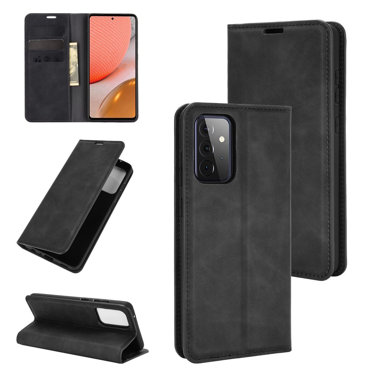 Pokrowiec König Design kompatybilny z Samsung Galaxy A72 5G z syntetycznej skóry - Etui na telefon komórkowy czarne