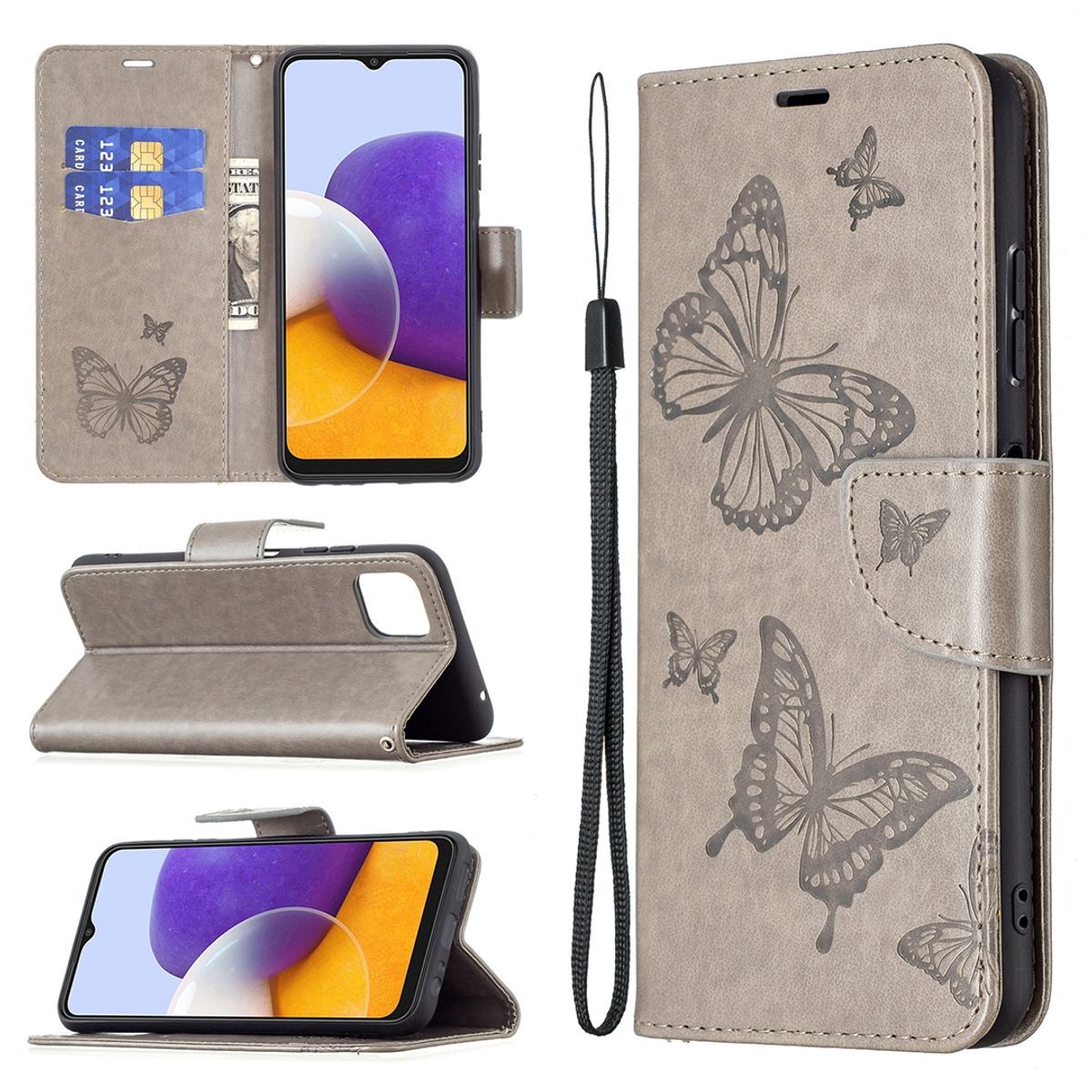 Pokrowiec König Design kompatybilny z Samsung Galaxy A22 5G - skórzane etui na telefon komórkowy w kolorze szarym