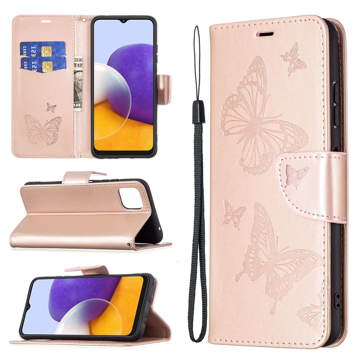 Pokrowiec König Design kompatybilny z Samsung Galaxy A22 5G z syntetycznej skóry - Etui na telefon komórkowy różowe