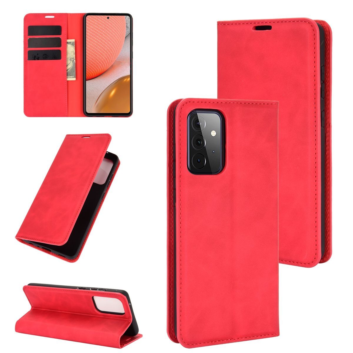 Etui na telefon komórkowy König Design kompatybilne z Samsung Galaxy A72 5G ze skóry syntetycznej - Etui na telefon komórkowy czerwone