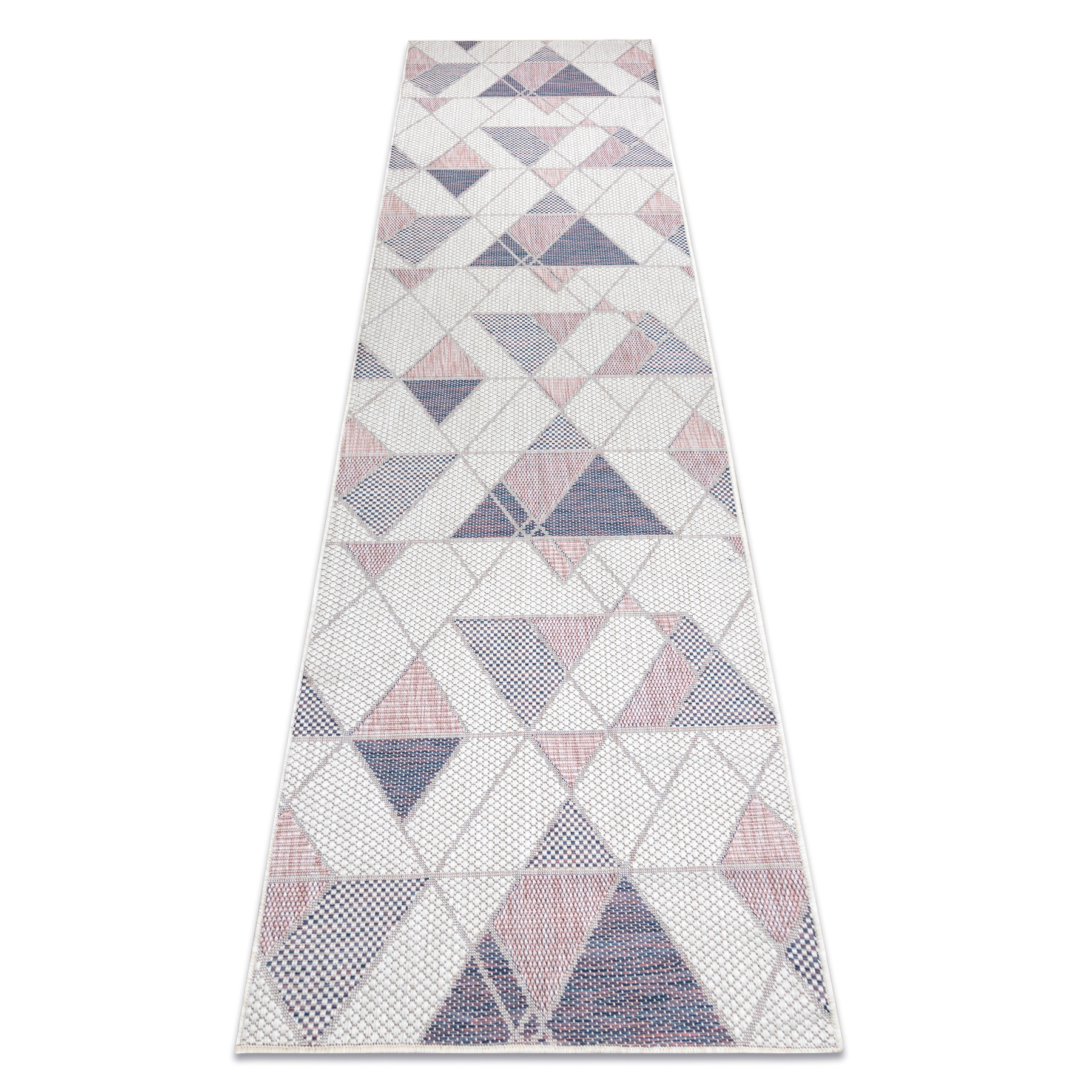 Dywan chodnik SZNURKOWY SIZAL SION Geometryczny, Trójkąty 3006 płaskie tkanie ecru / róż różowy 60x250 cm