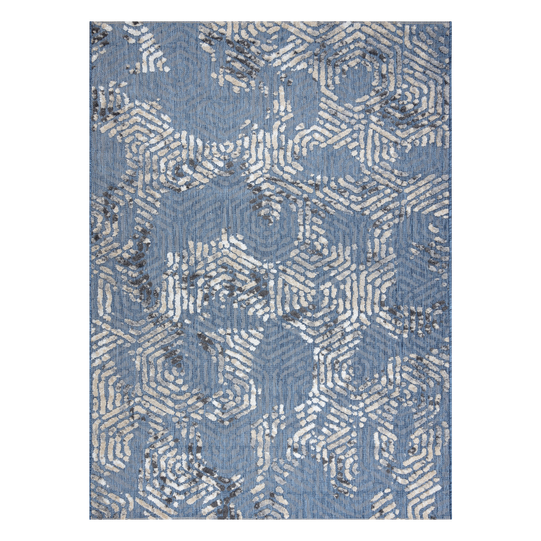 Dywan Strukturalny SOLE D3841 Heksagony - płasko tkany / beż niebieski 140x190 cm