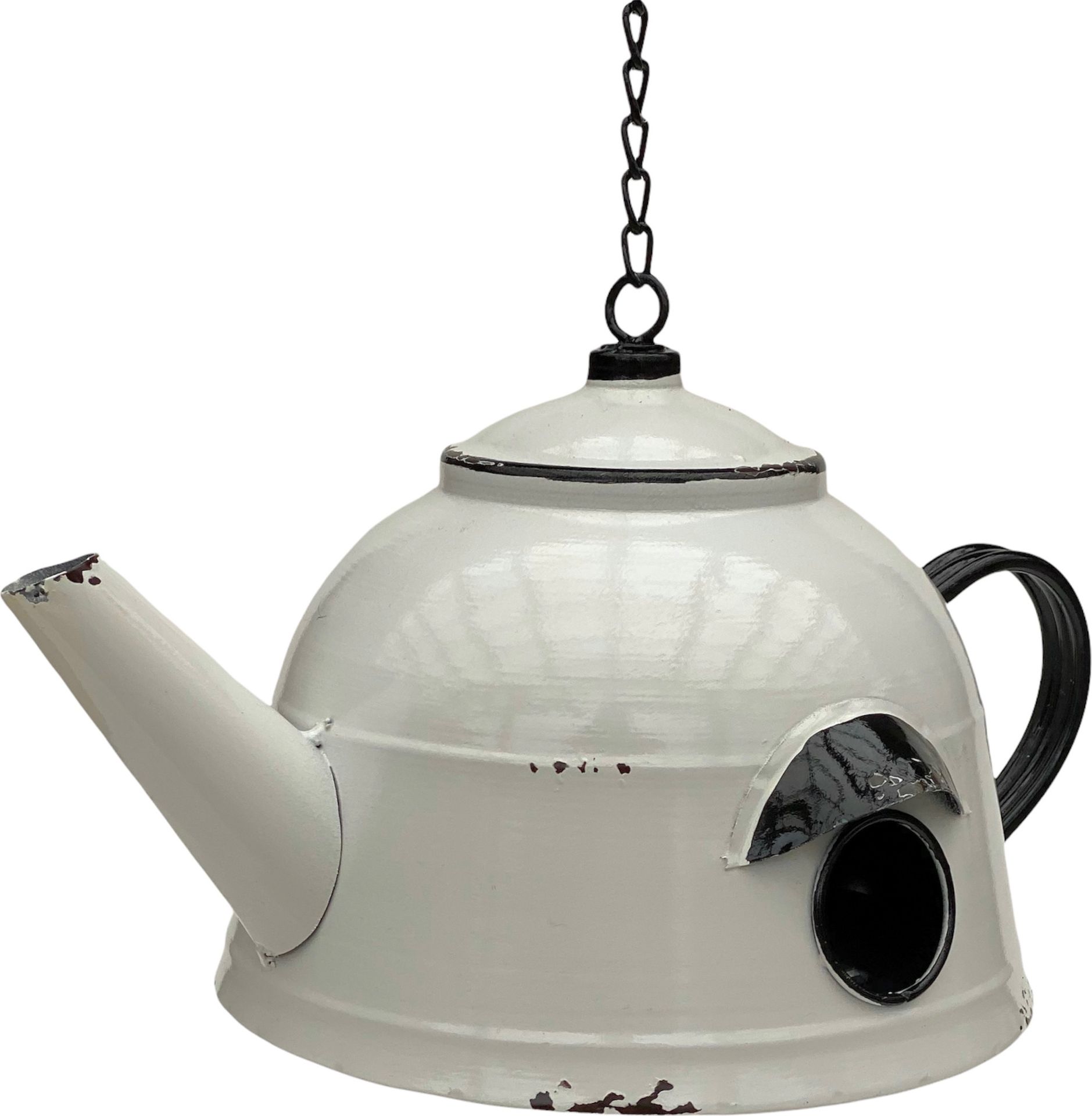 DanDiBo domek dla ptaków do zawieszenia metalowy ozdobny czajniczek odporny na warunki atmosferyczne 521862 budka lęgowa czajniczek karmnik dla ptaków shabby z łańcuszkiem metalowy czajniczek dzbanek balkon