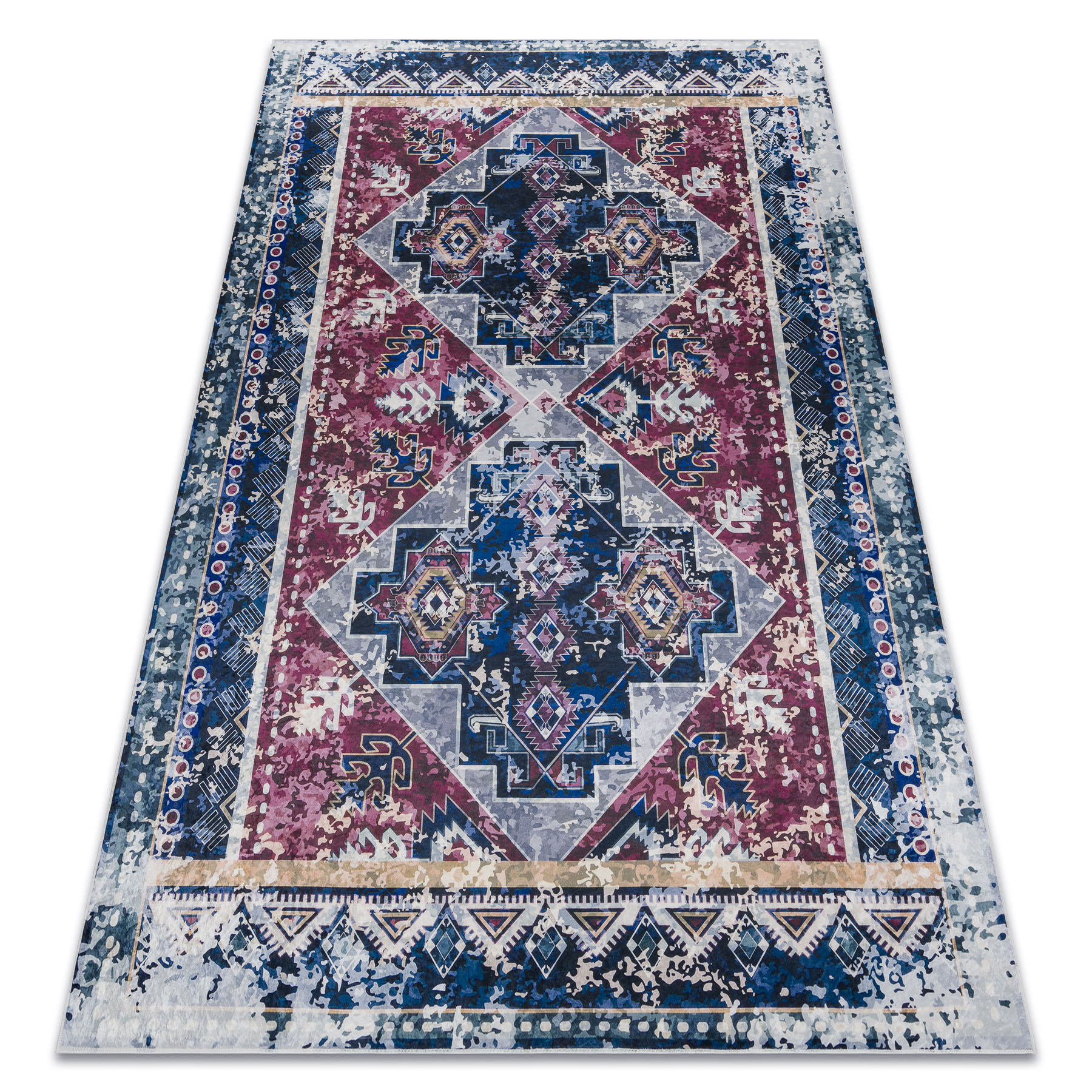 Dywan do prania ANDRE 1136 Orientalny vintage, antypoślizgowy - bordo / niebieski wielokolorowy 160x220 cm