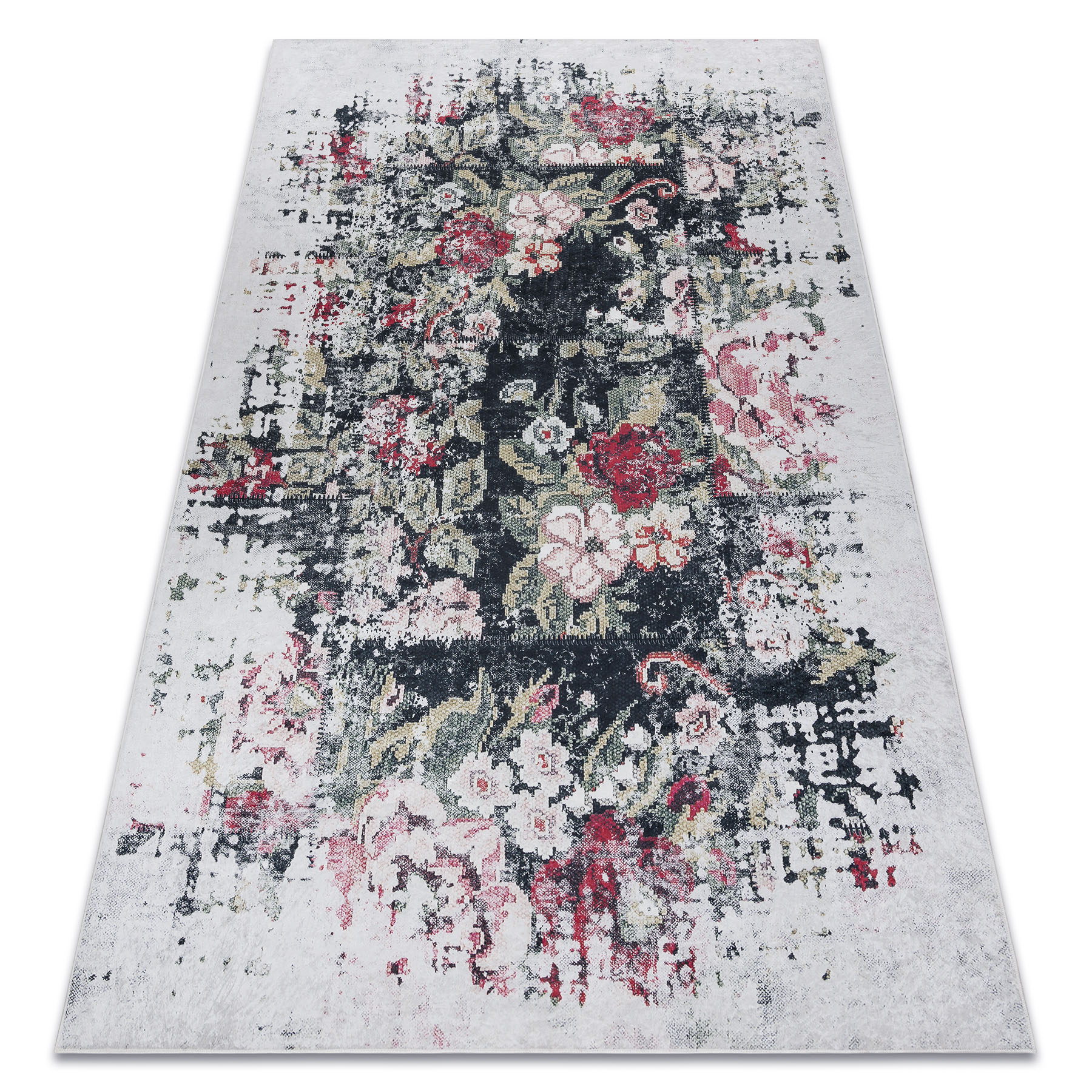 Dywan do prania ANDRE 1816D Kwiaty vintage antypoślizgowy - biały / czerwony wielokolorowy 120x170 cm