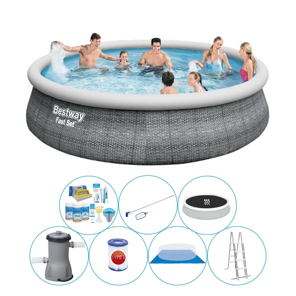 Super zestaw basenowy - Bestway Fast Set 457x107 cm okrągły - rattanowy